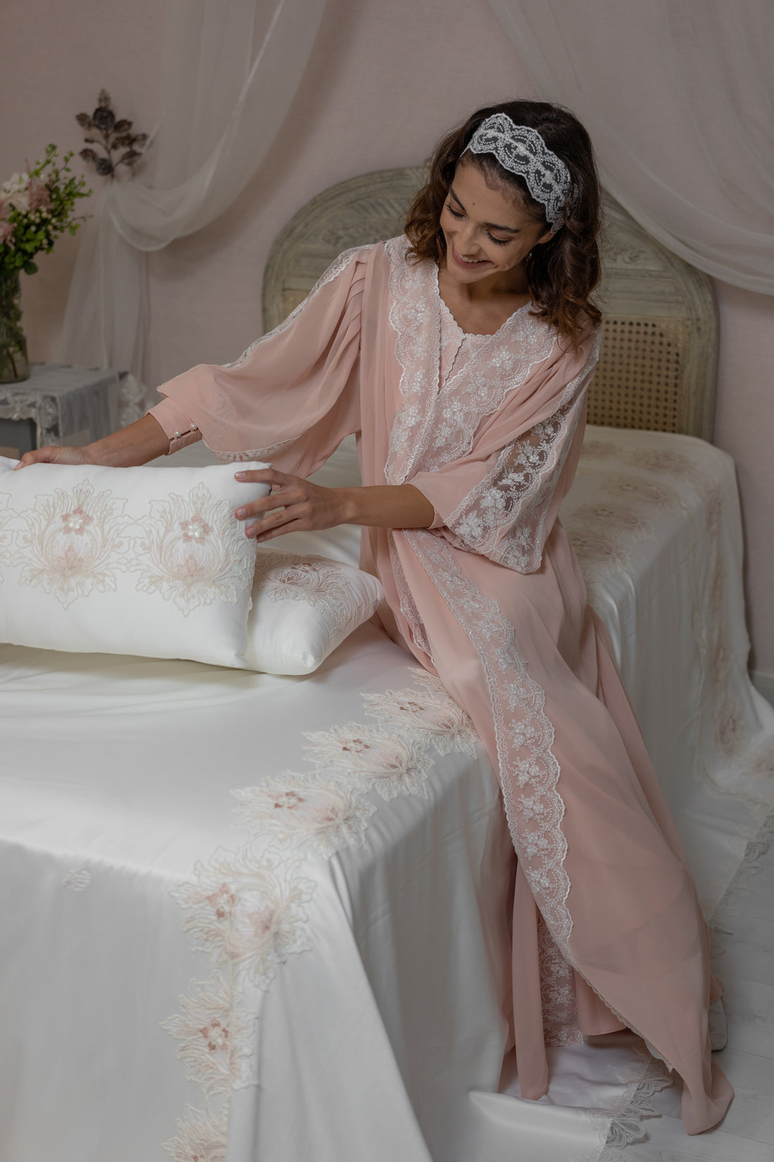 Delicate Cotton Cover with Pink Lace