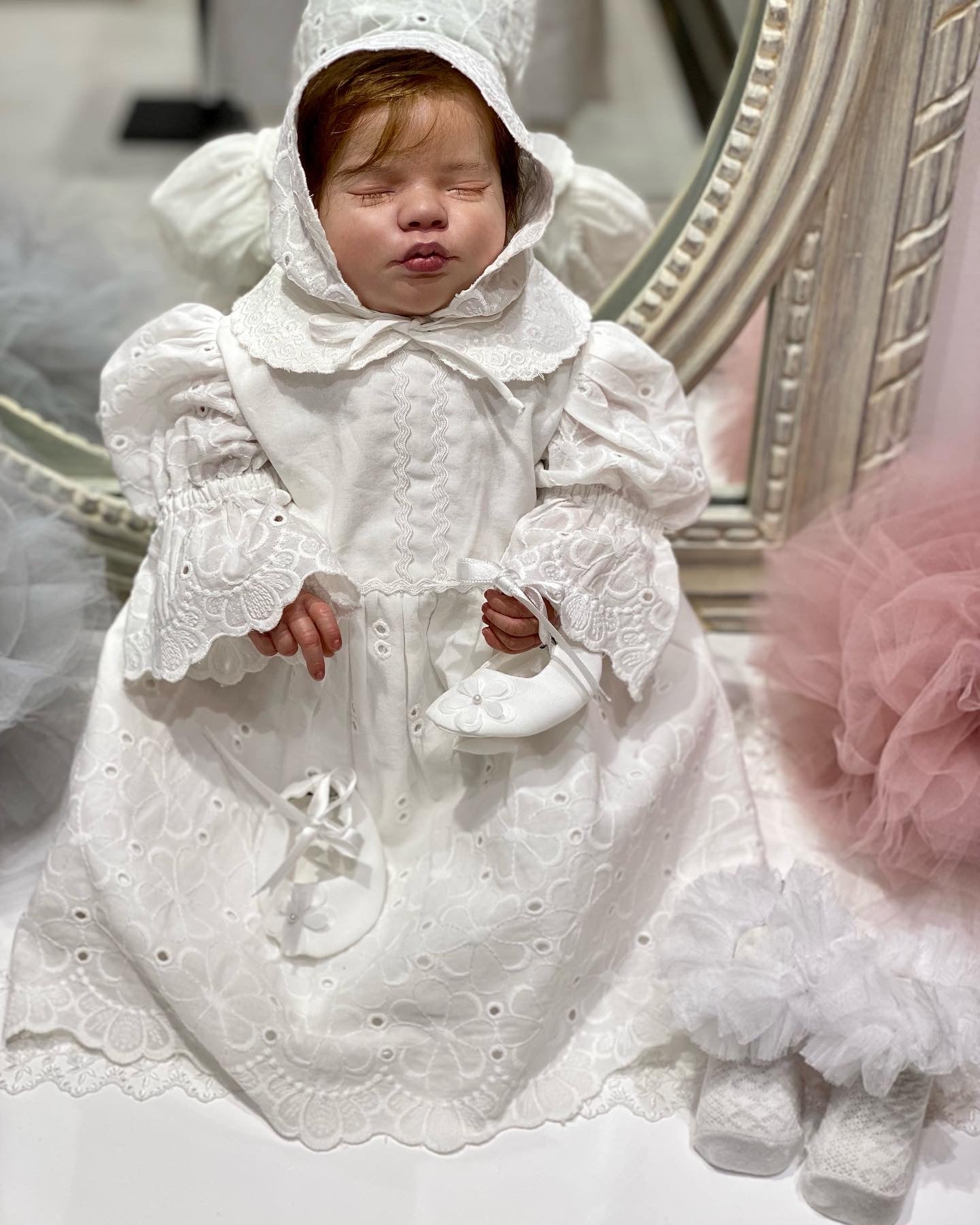 Embroidered Short Cotton Baby Dress with Matching Cap
