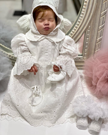 Embroidered Short Cotton Baby Dress with Matching Cap