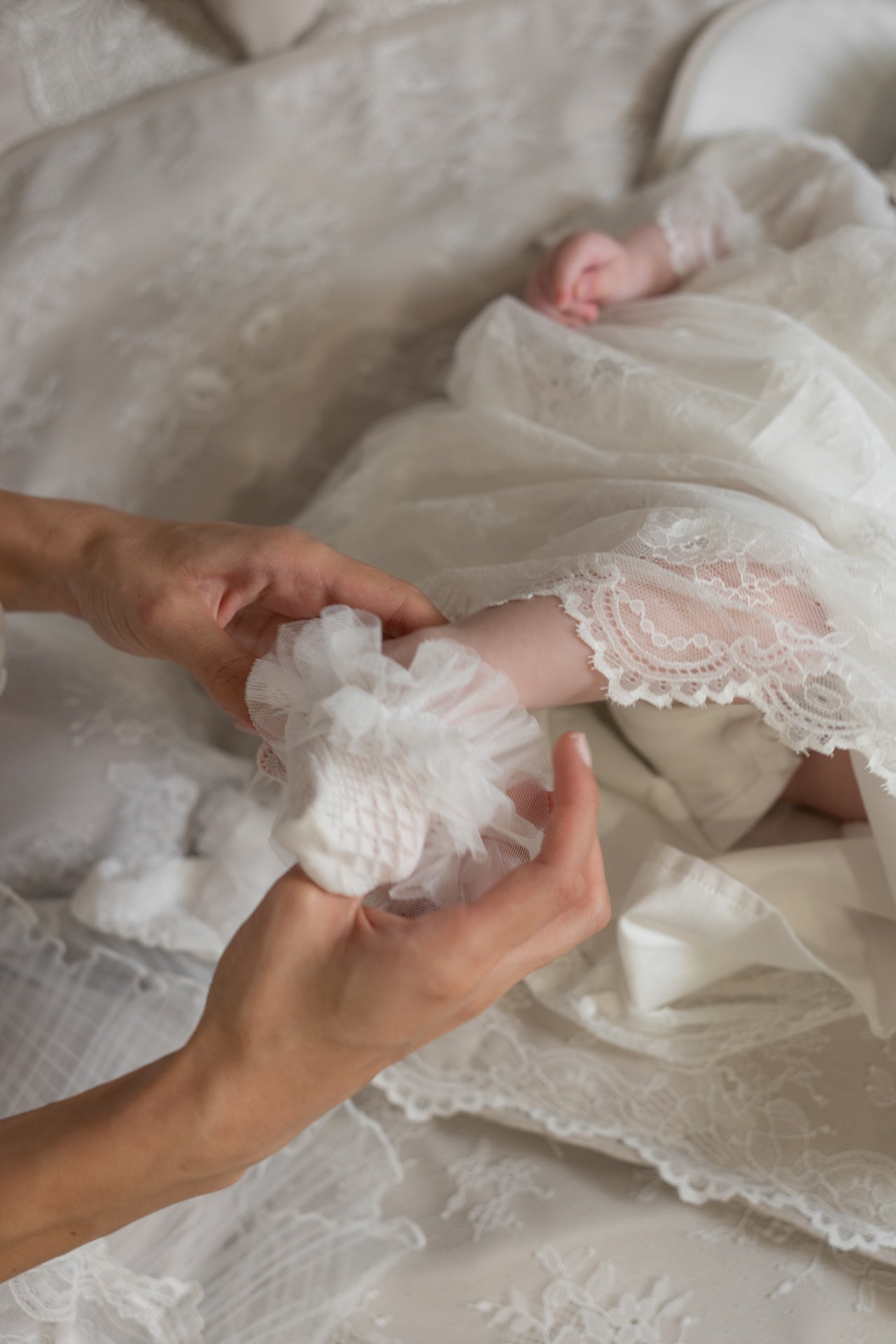 Elegant Cream Baby Socks with Tulle Ruffles
