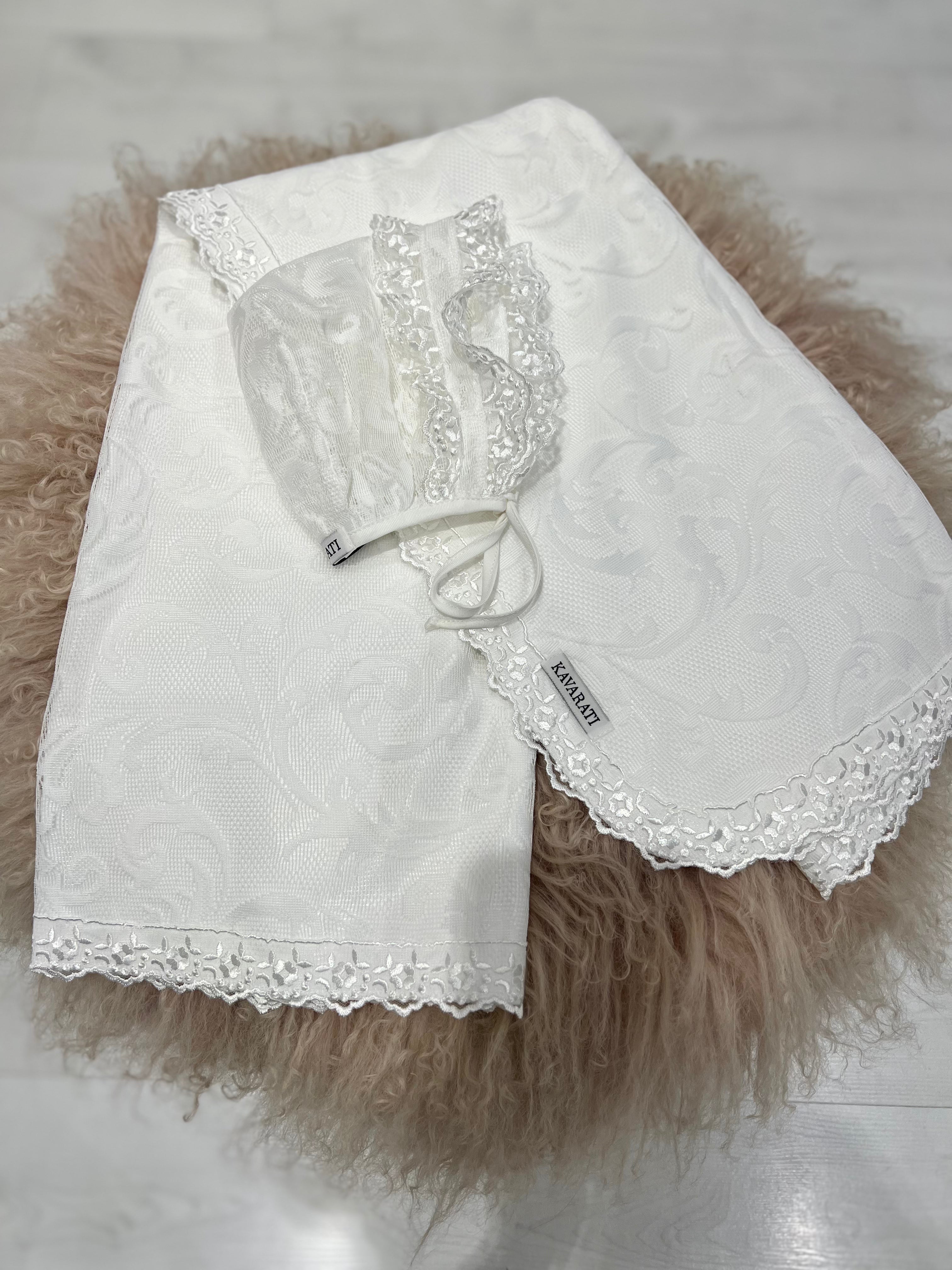 Victorian  Newborn Swaddle Set with Matching Cap