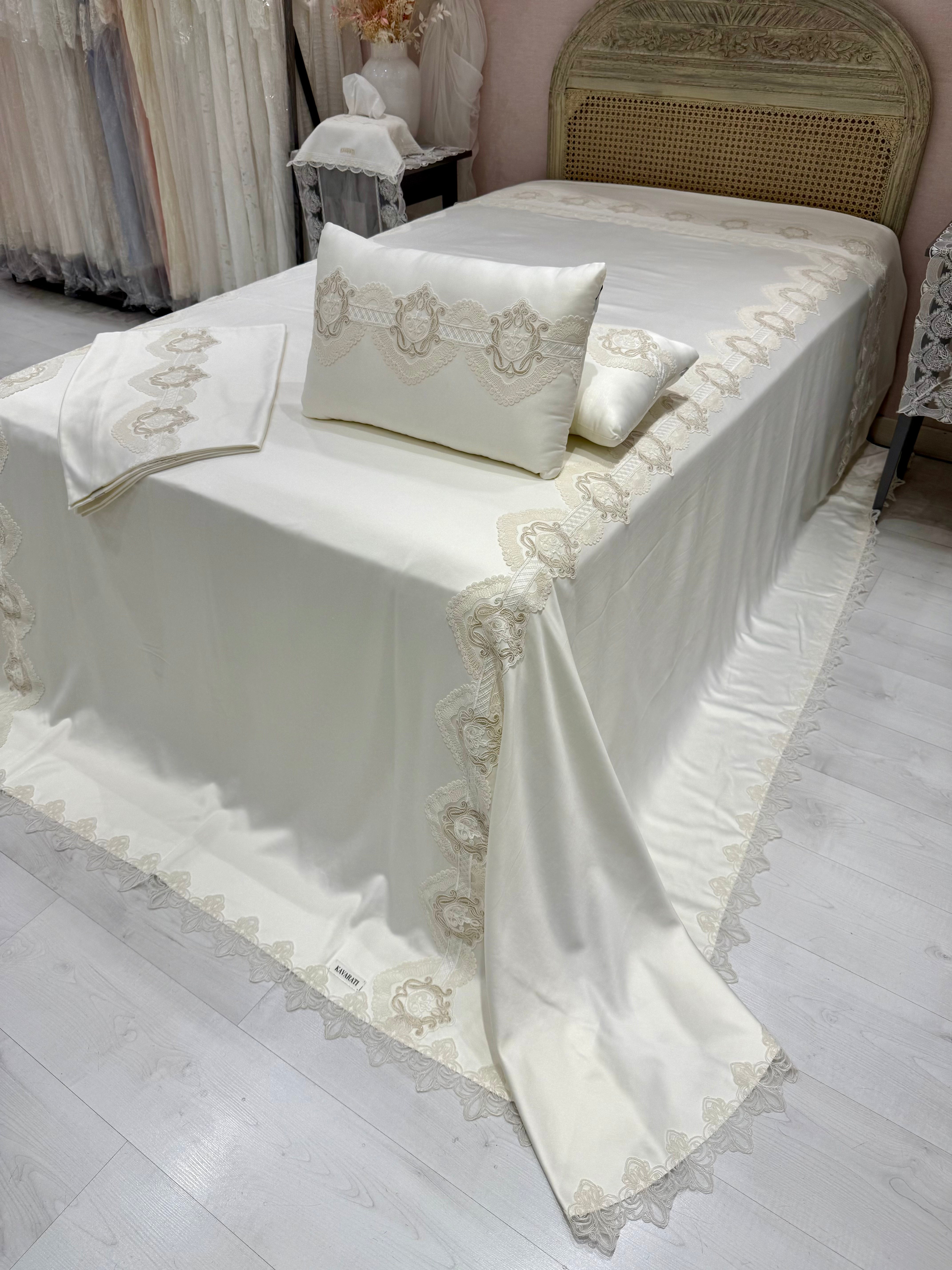Delicate Cotton Cover with Elegant Gold Guipure
