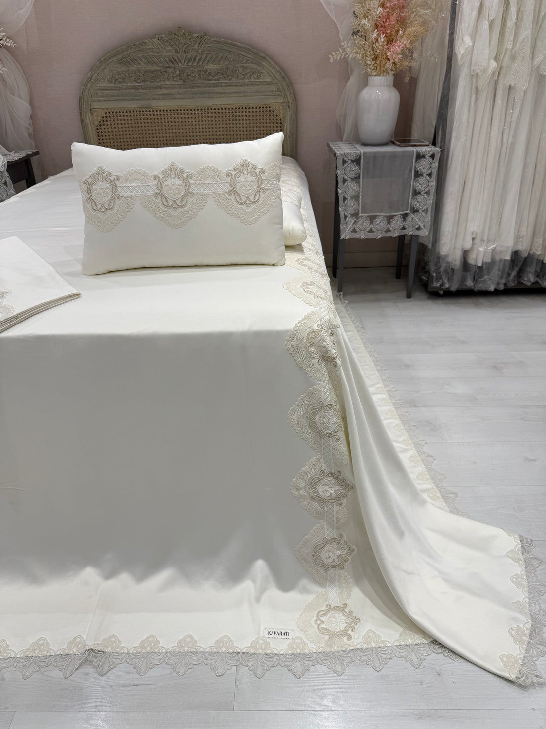 Delicate Cotton Cover with Elegant Gold Guipure