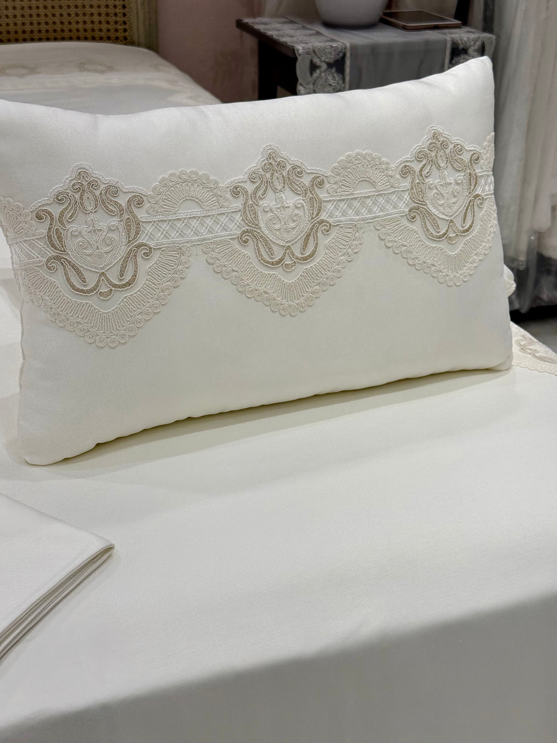 Delicate Cotton Cover with Elegant Gold Guipure
