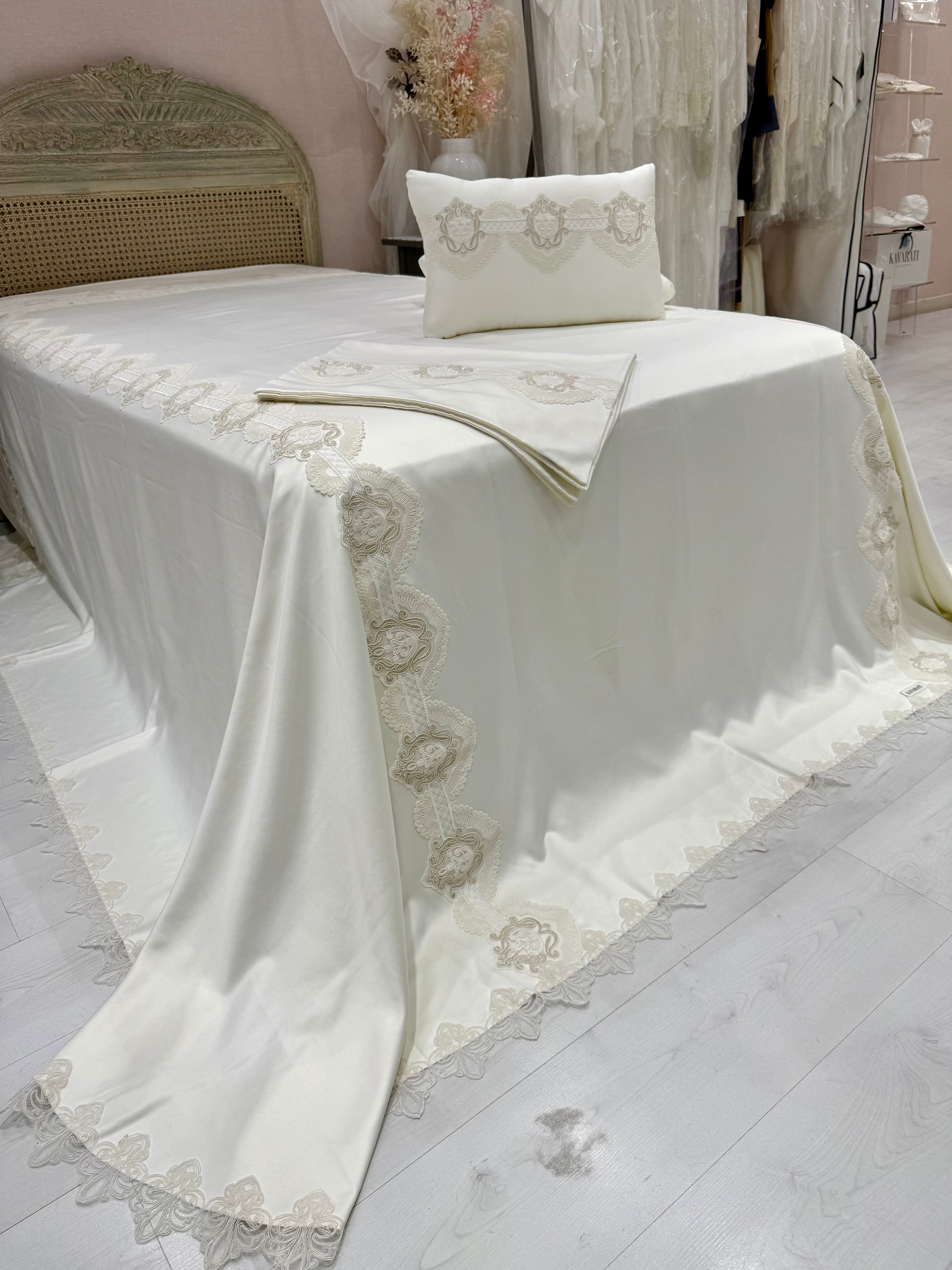 Delicate Cotton Cover with Elegant Gold Guipure
