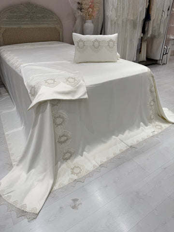 Delicate Cotton Cover with Elegant Gold Guipure