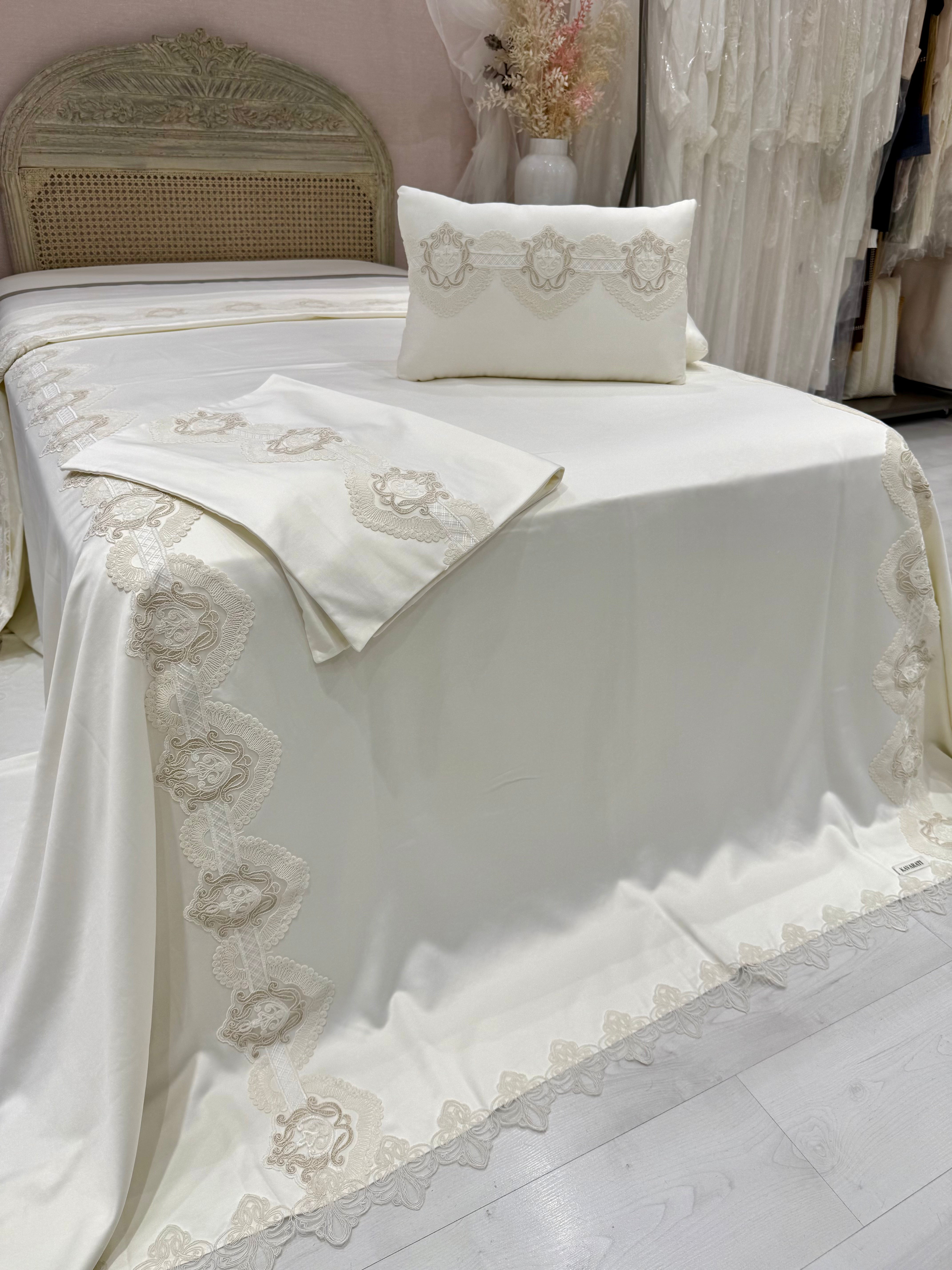 Delicate Cotton Cover with Elegant Gold Guipure