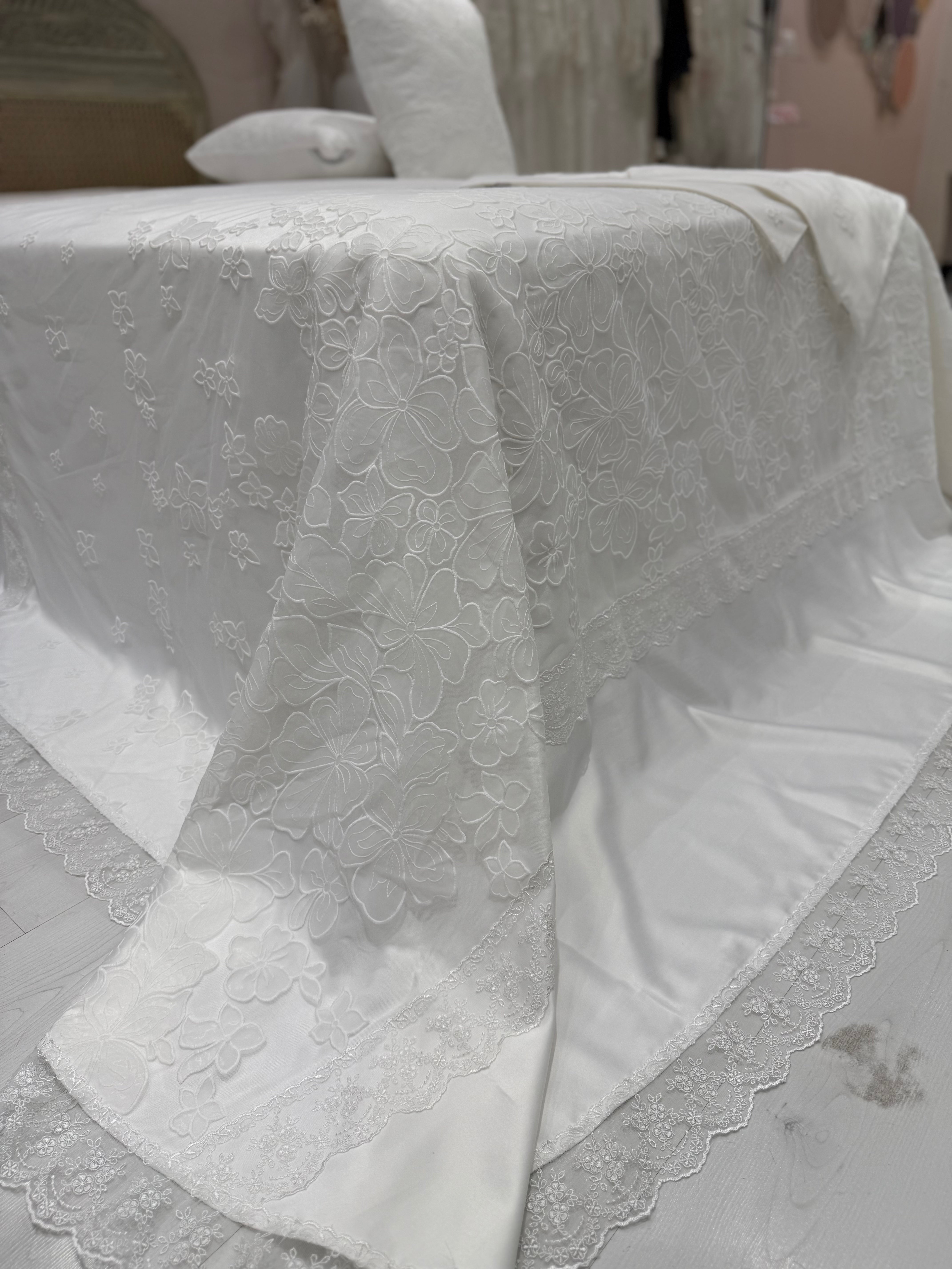 Chic Cotton Cover with Intricate Floral Guipure Embroidery