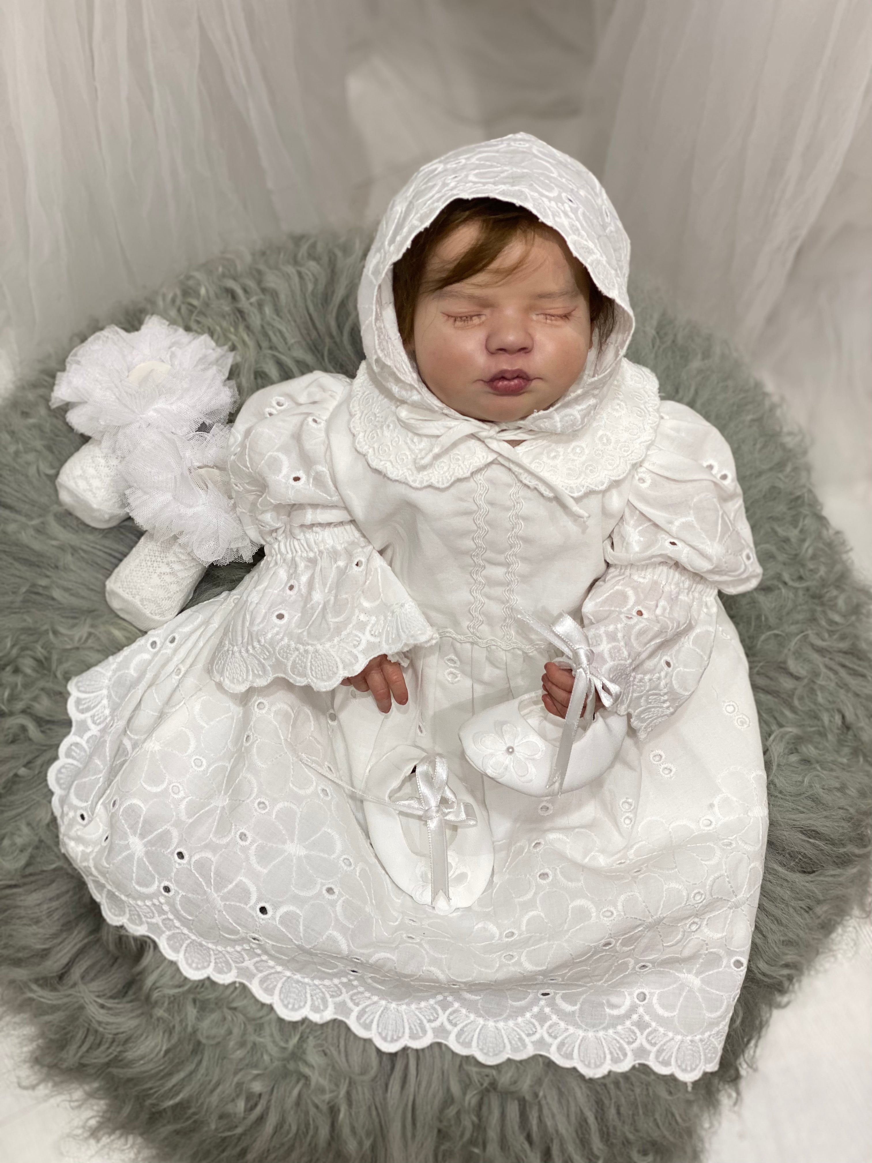 Embroidered Short Cotton Baby Dress with Matching Cap