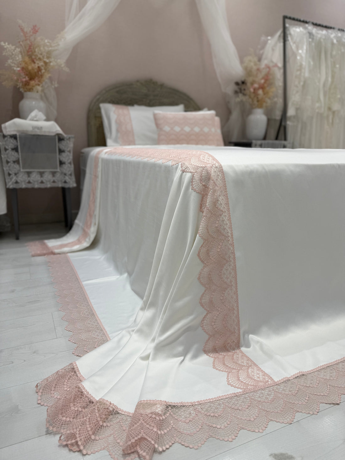 Pink Lace Cotton Bed Cover