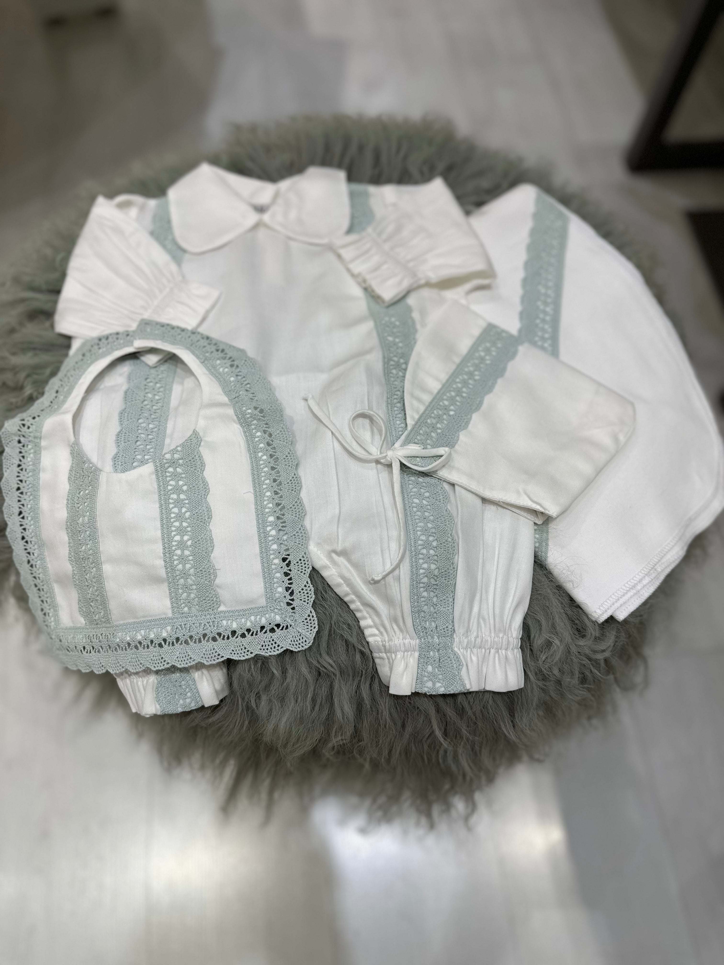 Elegant Baby Boy Set with Blue Lace ( 4 Pieces )