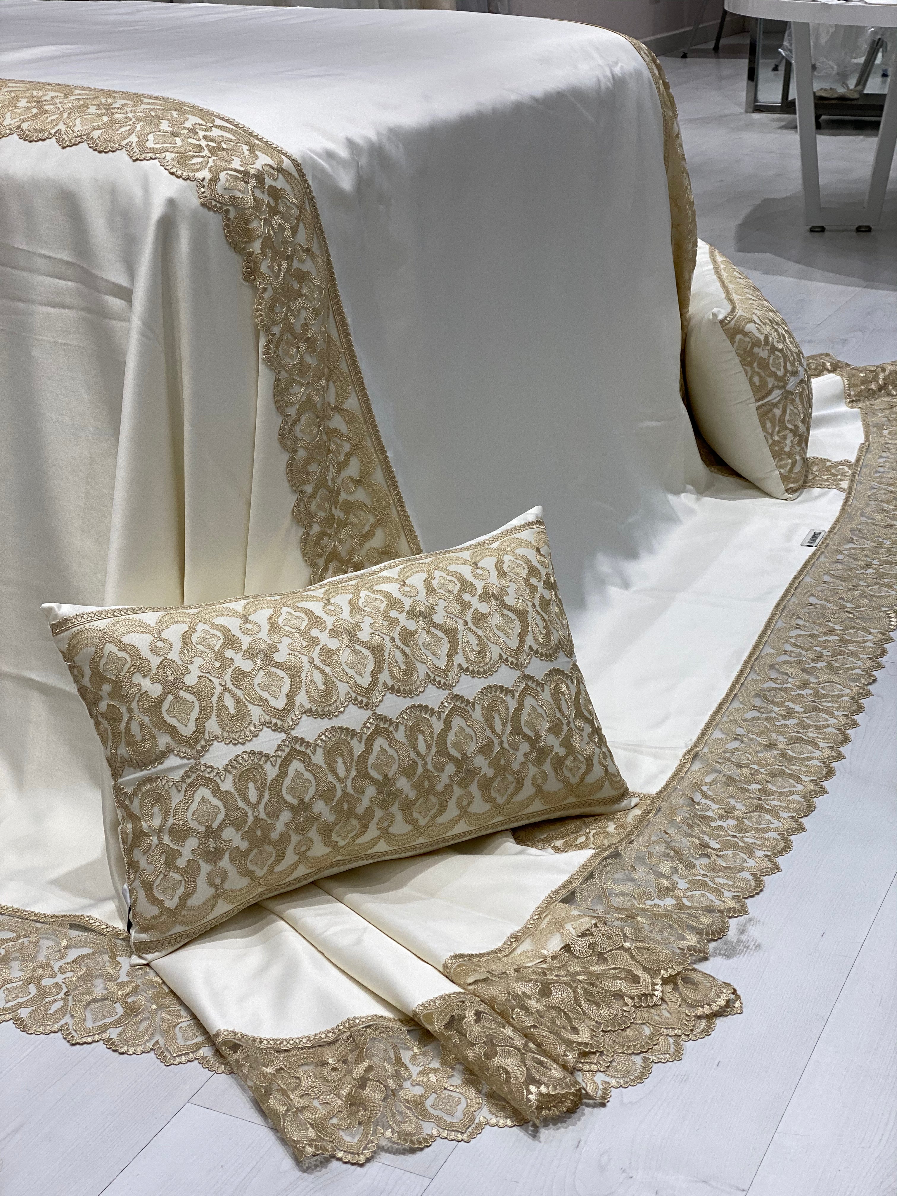Delicate Cotton Cover with Elegant  Beige Guipure Lace