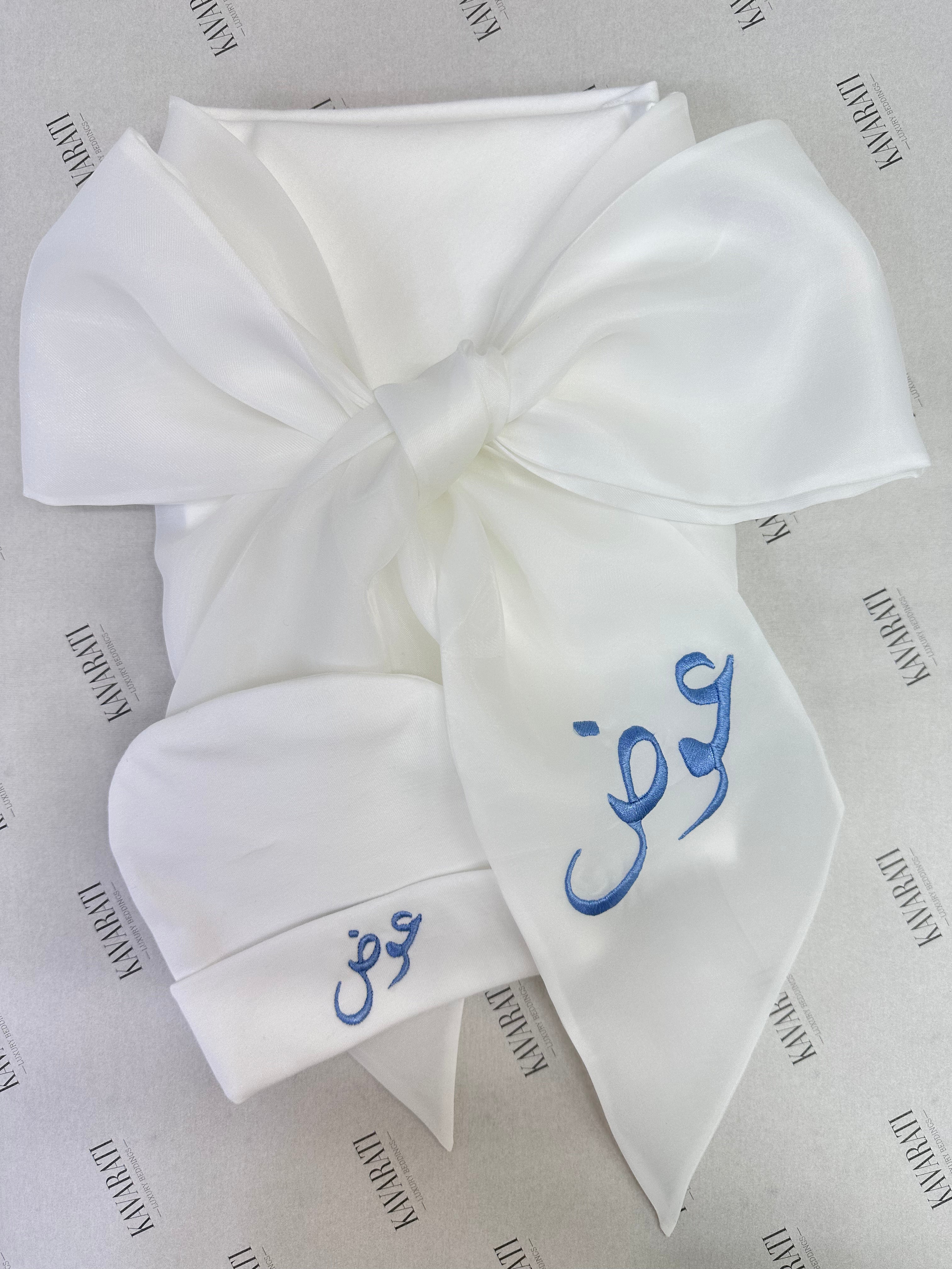 Elegant Cotton Swaddle & Matching Hat  with Bow(Embroidered with Baby’s Name)