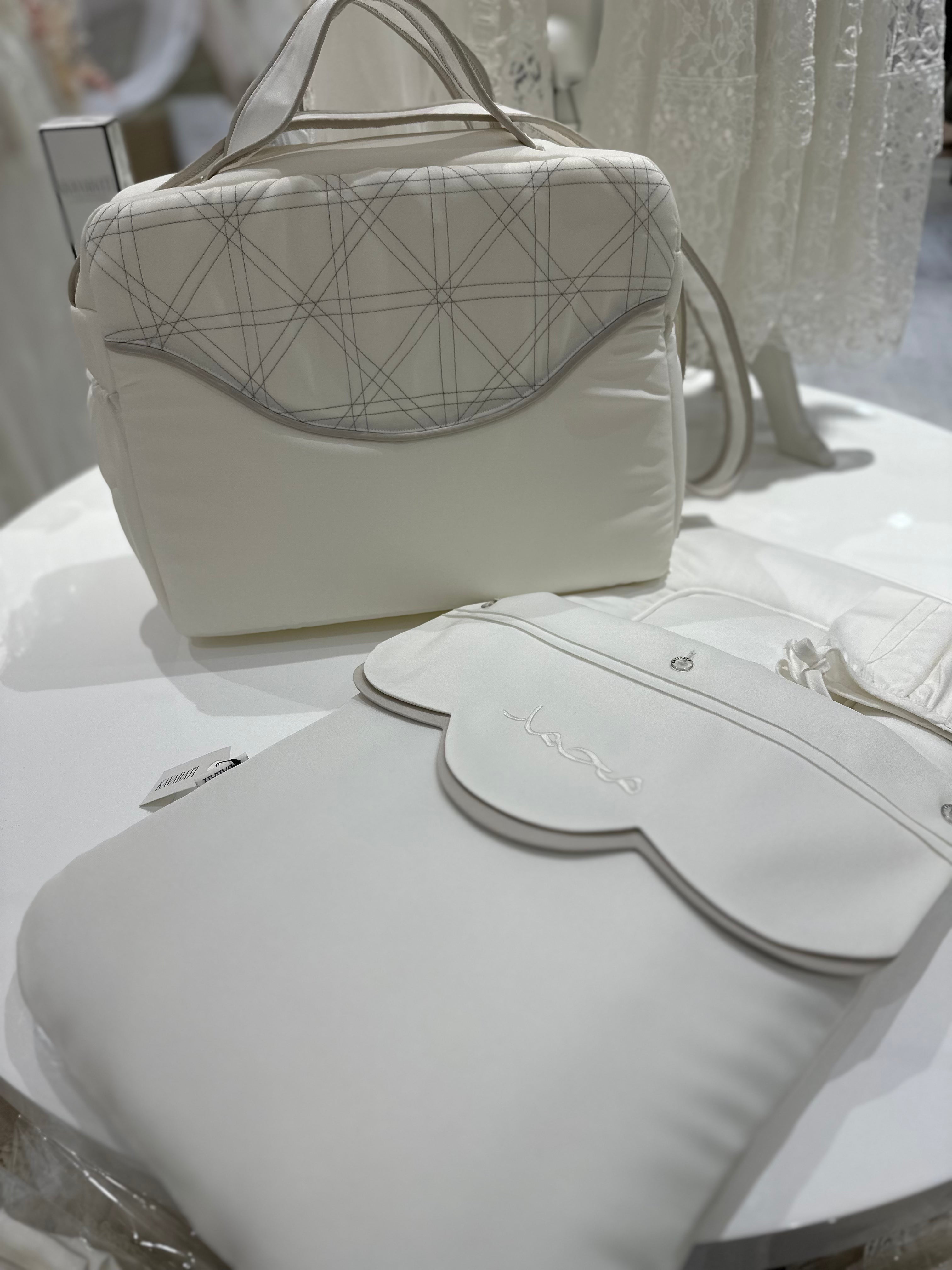 Elegant Embroidered Ivory Baby Changing Bag