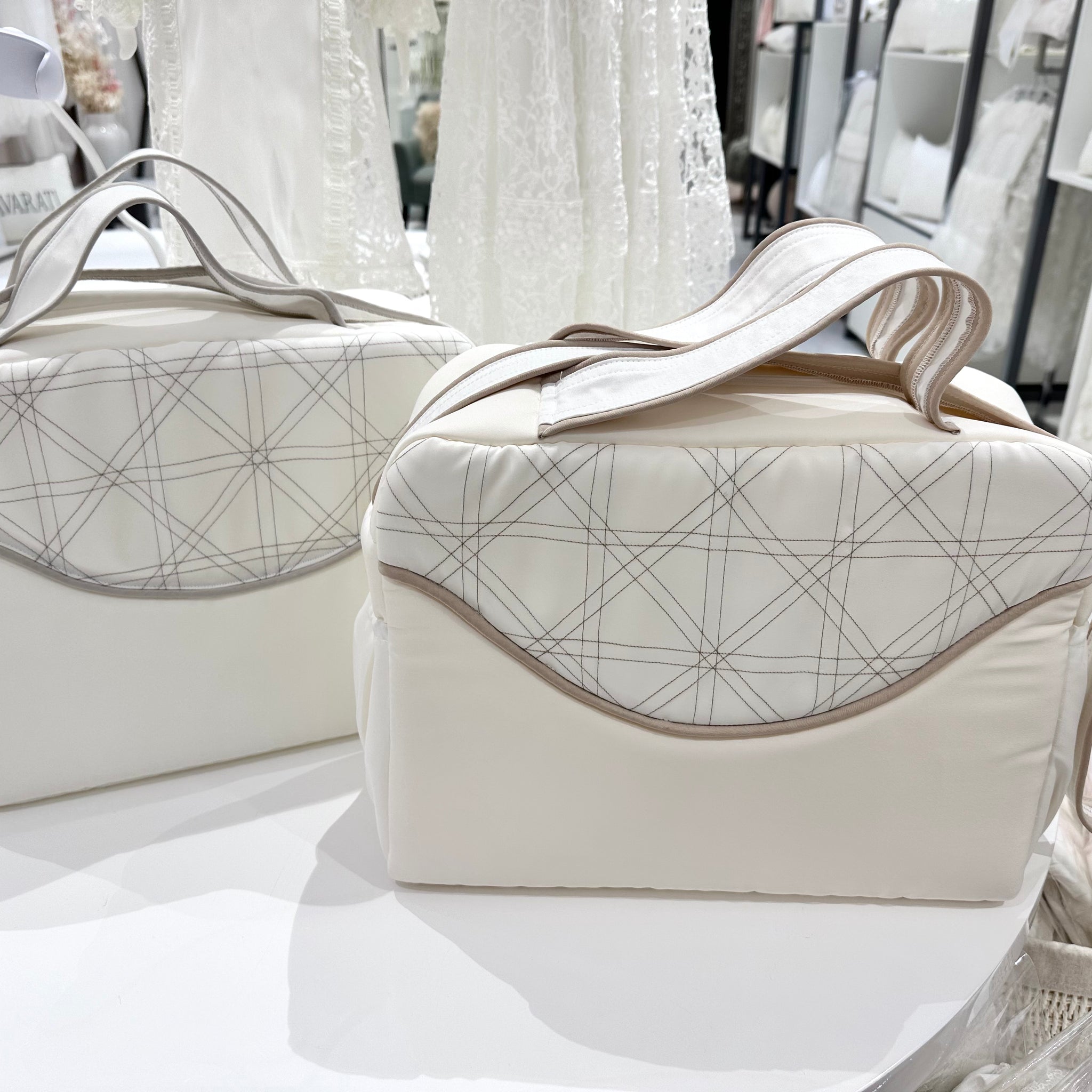 Elegant Embroidered Ivory Baby Changing Bag