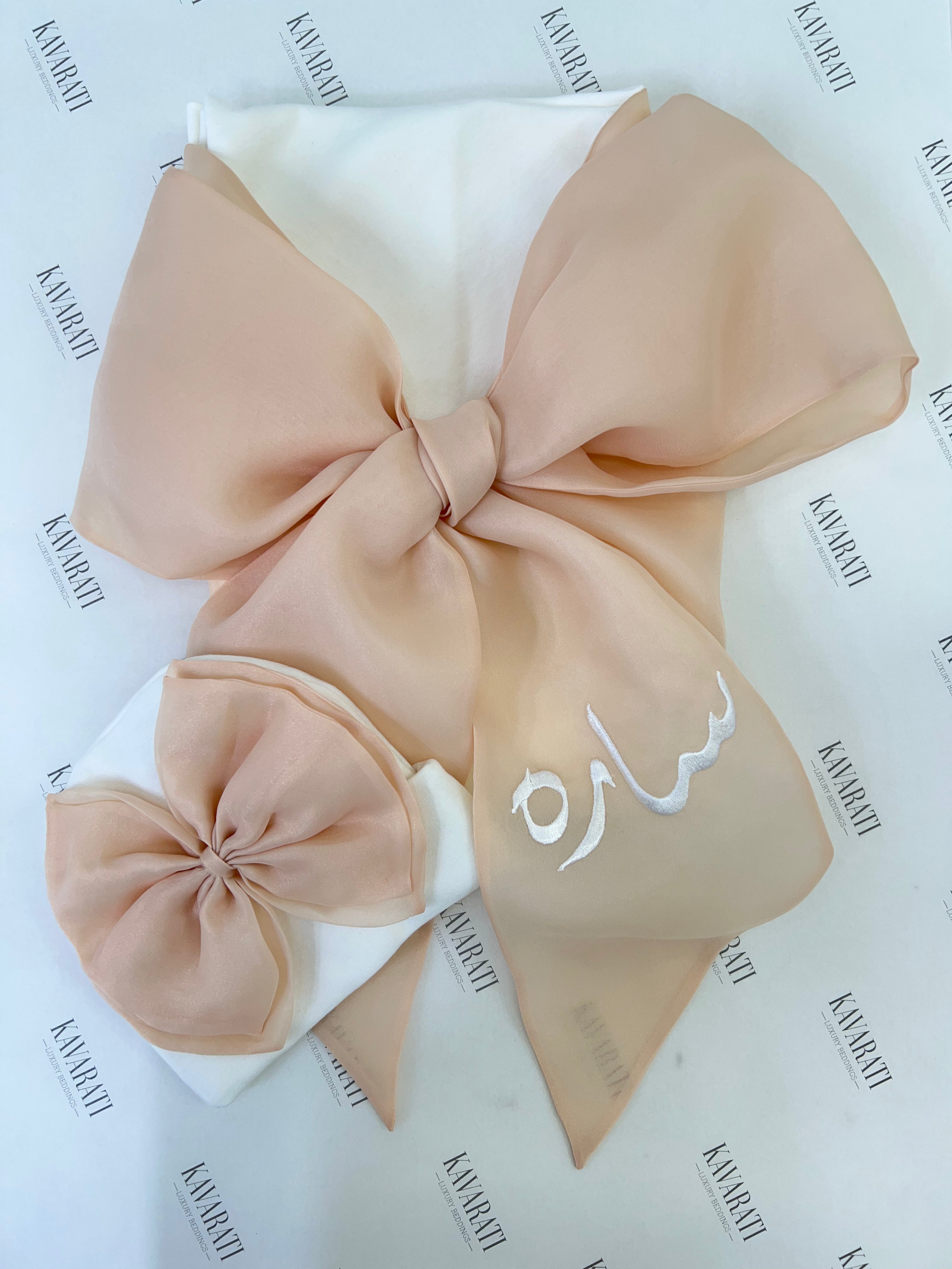 Elegant Cotton Swaddle & Matching Hat  with Bow(Embroidered with Baby’s Name)