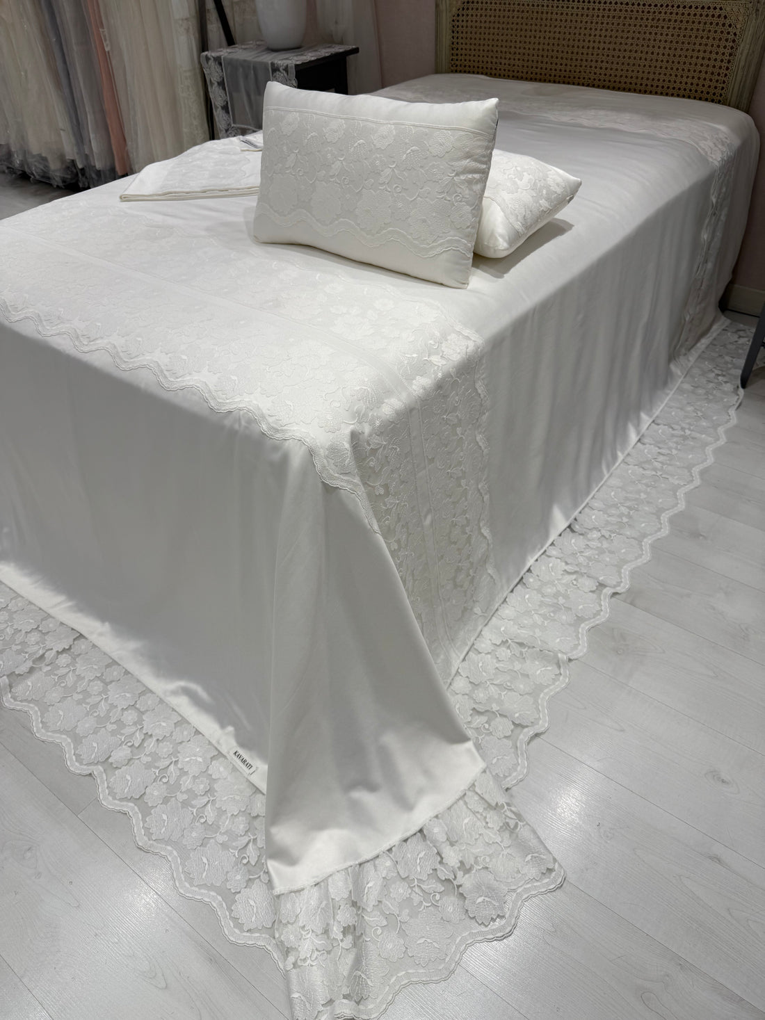 Delicate Cotton Cover with Off White Floral Lace