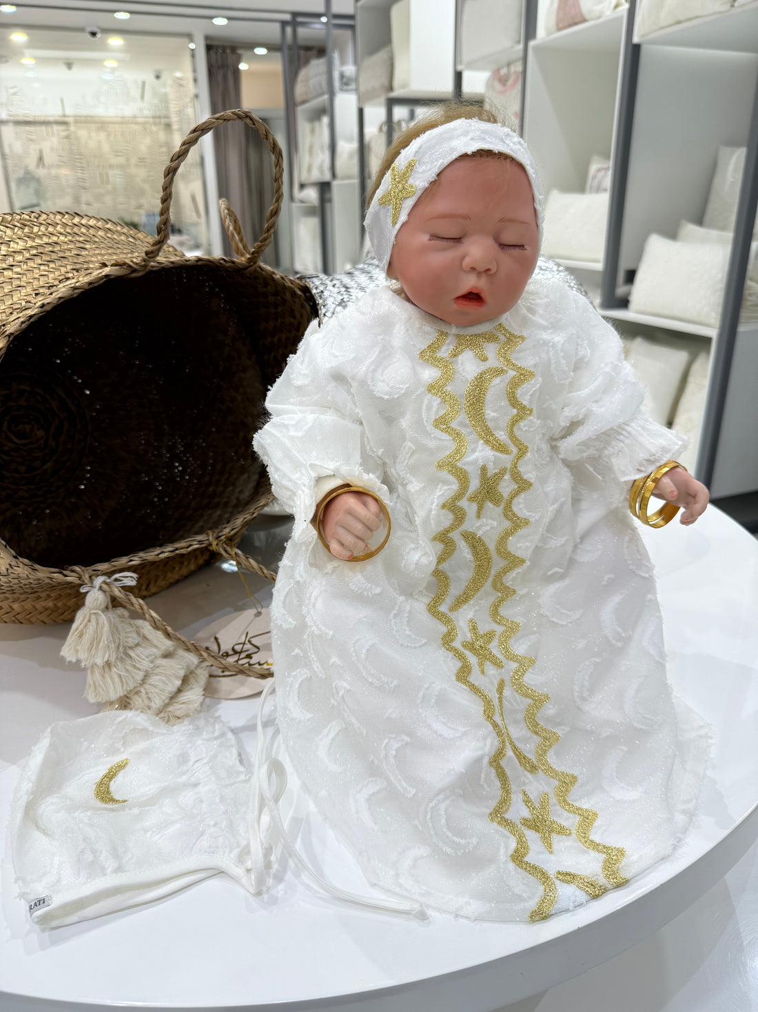 Baby Girl White Helal &Najma  overall Set (Size 0–3)  Months