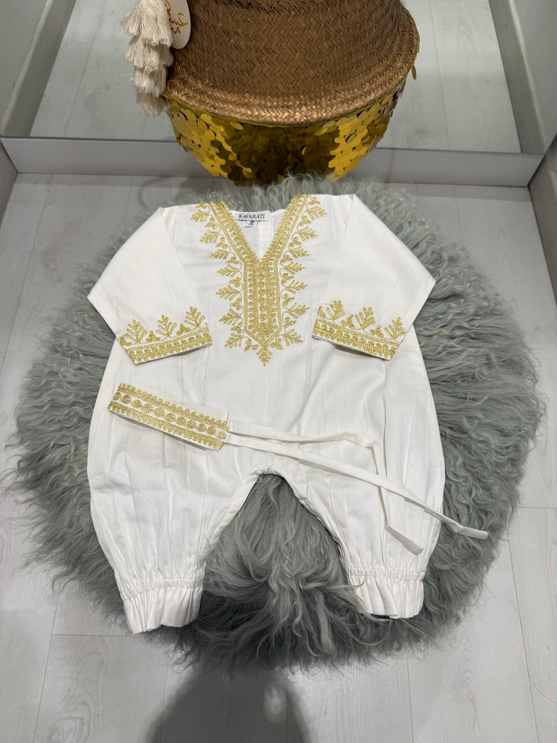 Embroidered Baby Girl Overall & Hair Band (Size 3–6 Months)