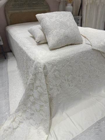 Elegant Cotton Cover with Embroidered Floral Guipure Lace