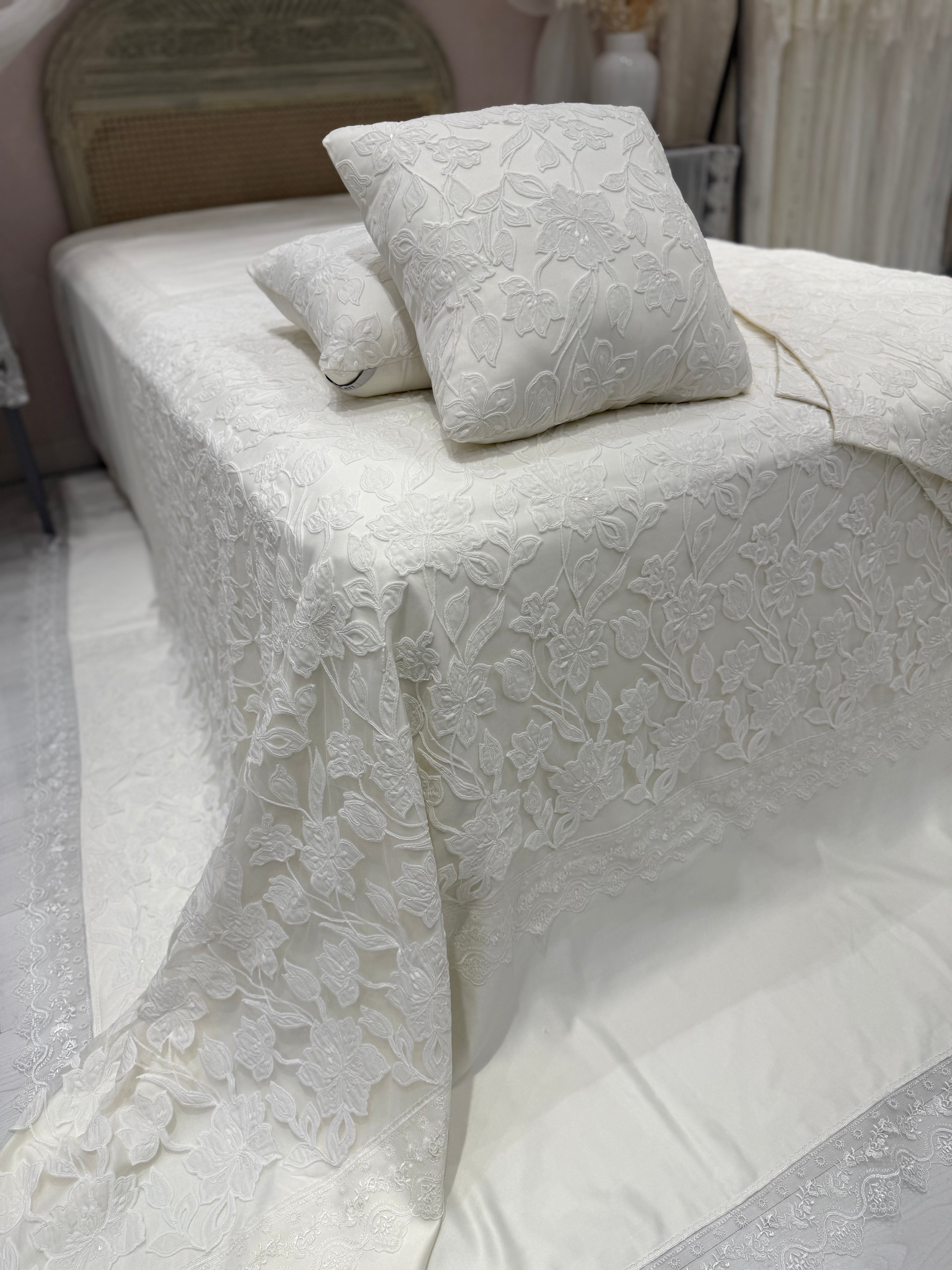 Elegant Cotton Cover with Embroidered Floral Guipure Lace