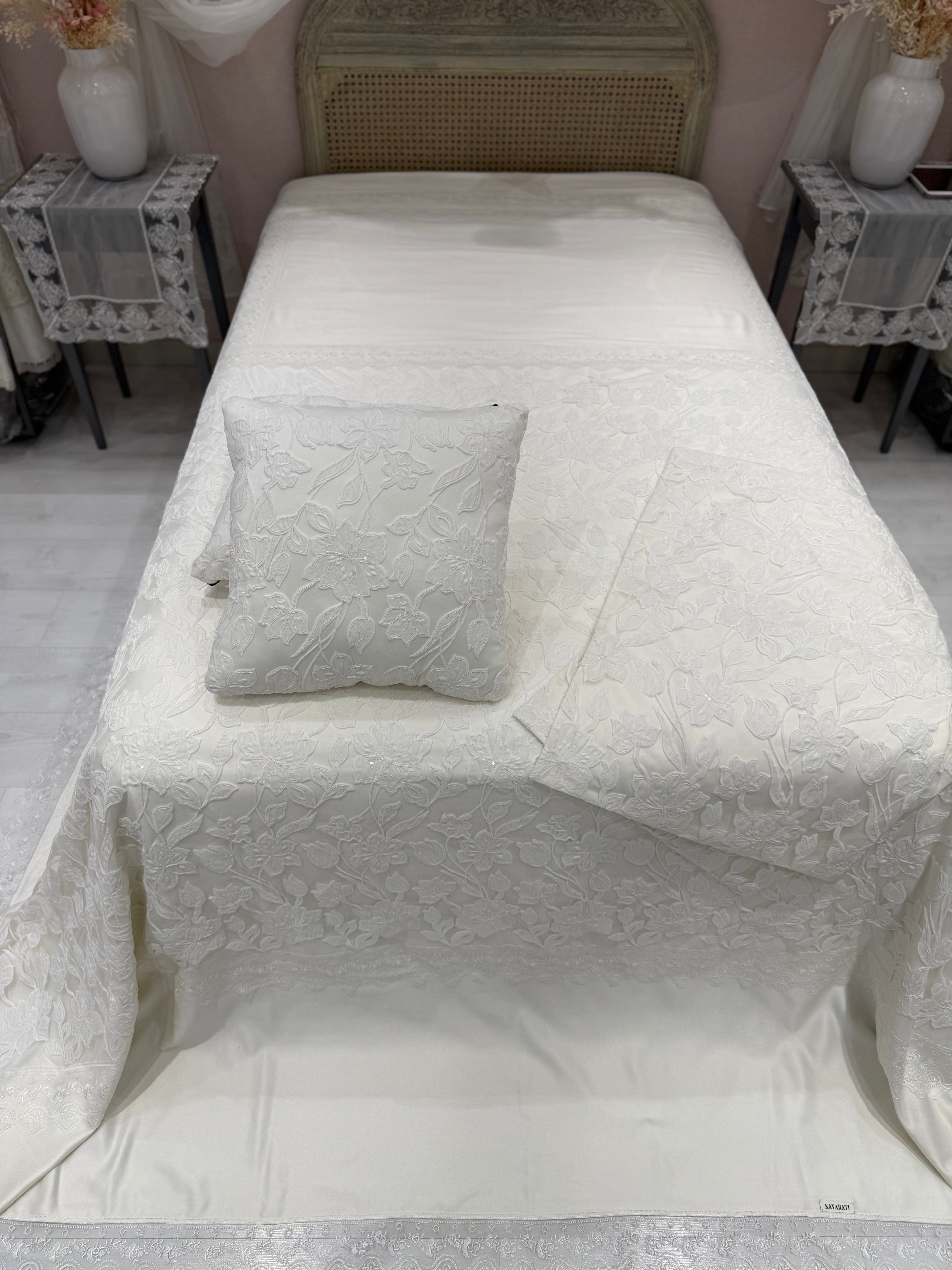 Elegant Cotton Cover with Embroidered Floral Guipure Lace