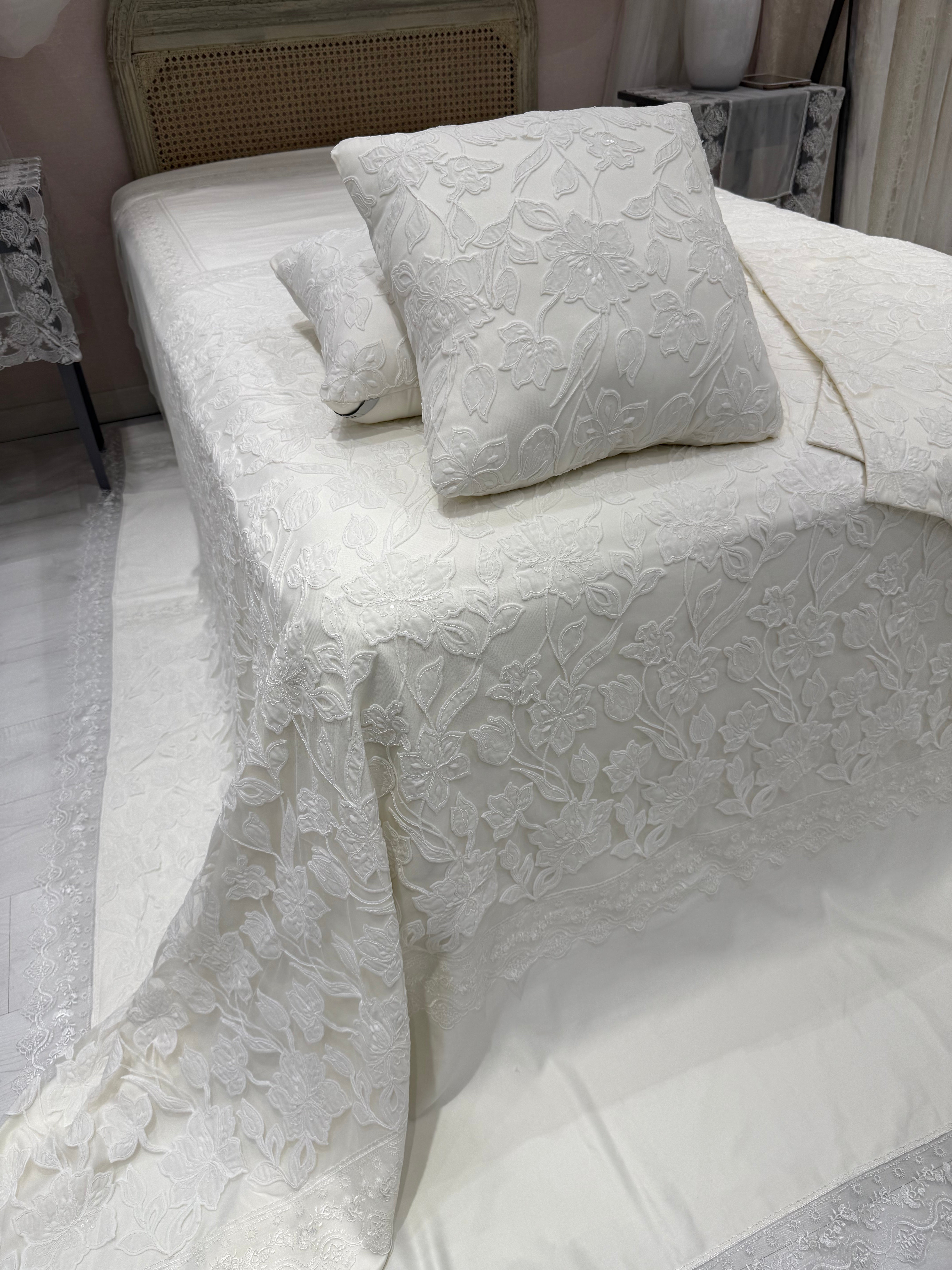 Elegant Cotton Cover with Embroidered Floral Guipure Lace