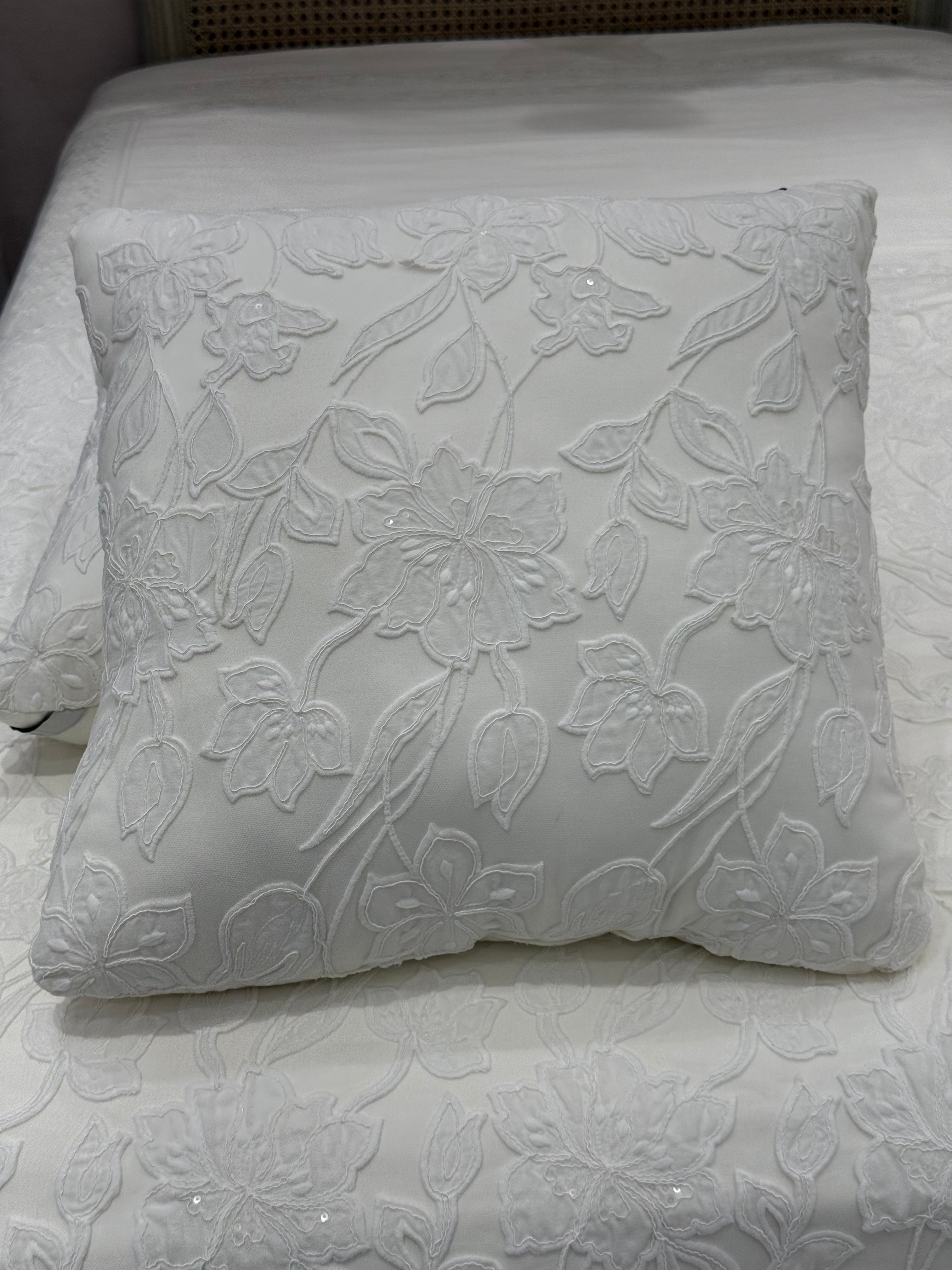 Elegant Cotton Cover with Embroidered Floral Guipure Lace