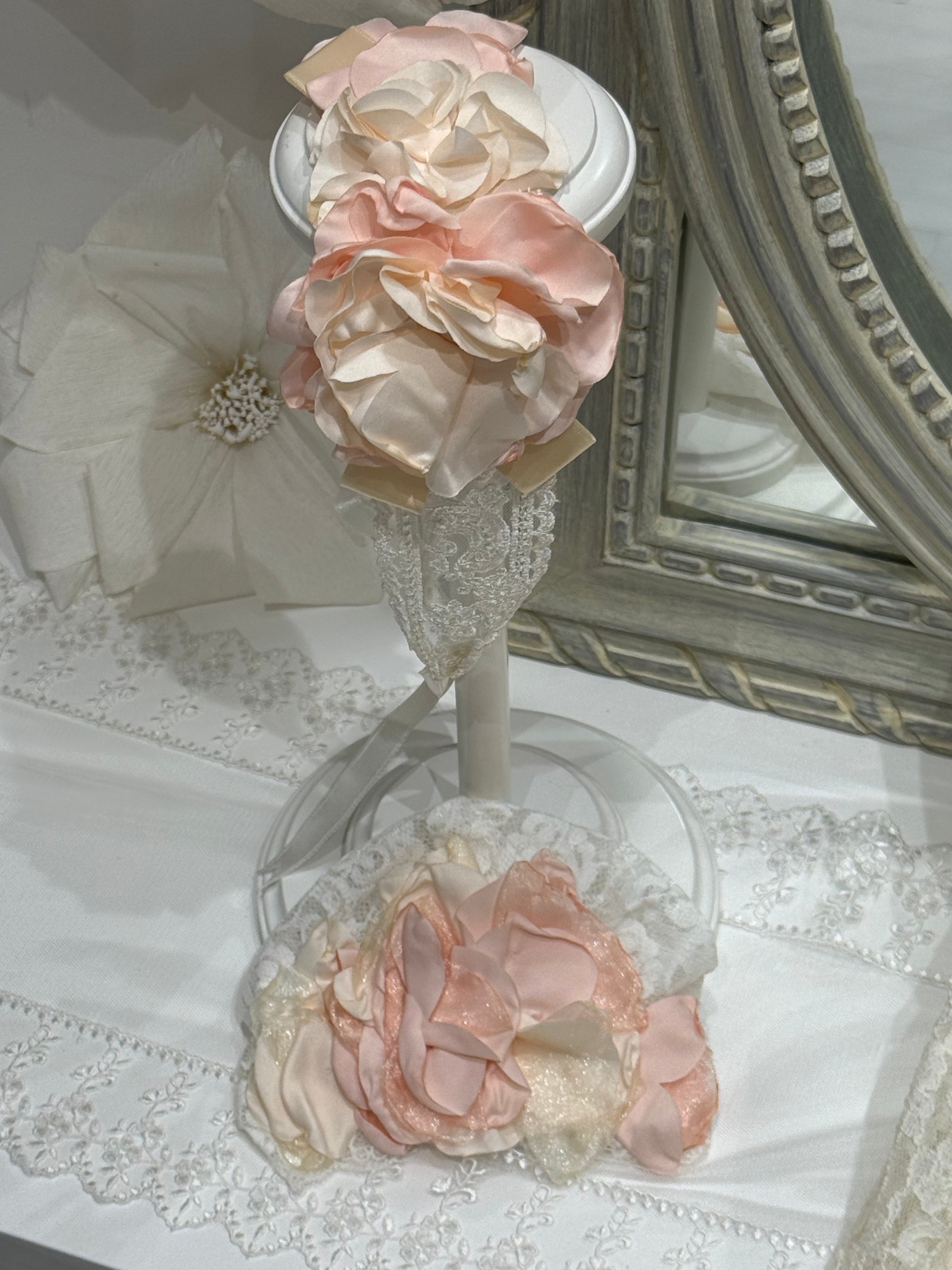 Mom & Me  Elegant Lace Turban Set with Peach Roses