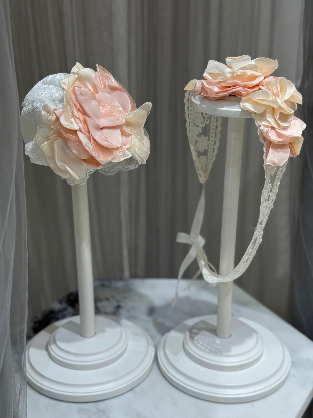 Mom & Me  Elegant Lace Turban Set with Peach Roses