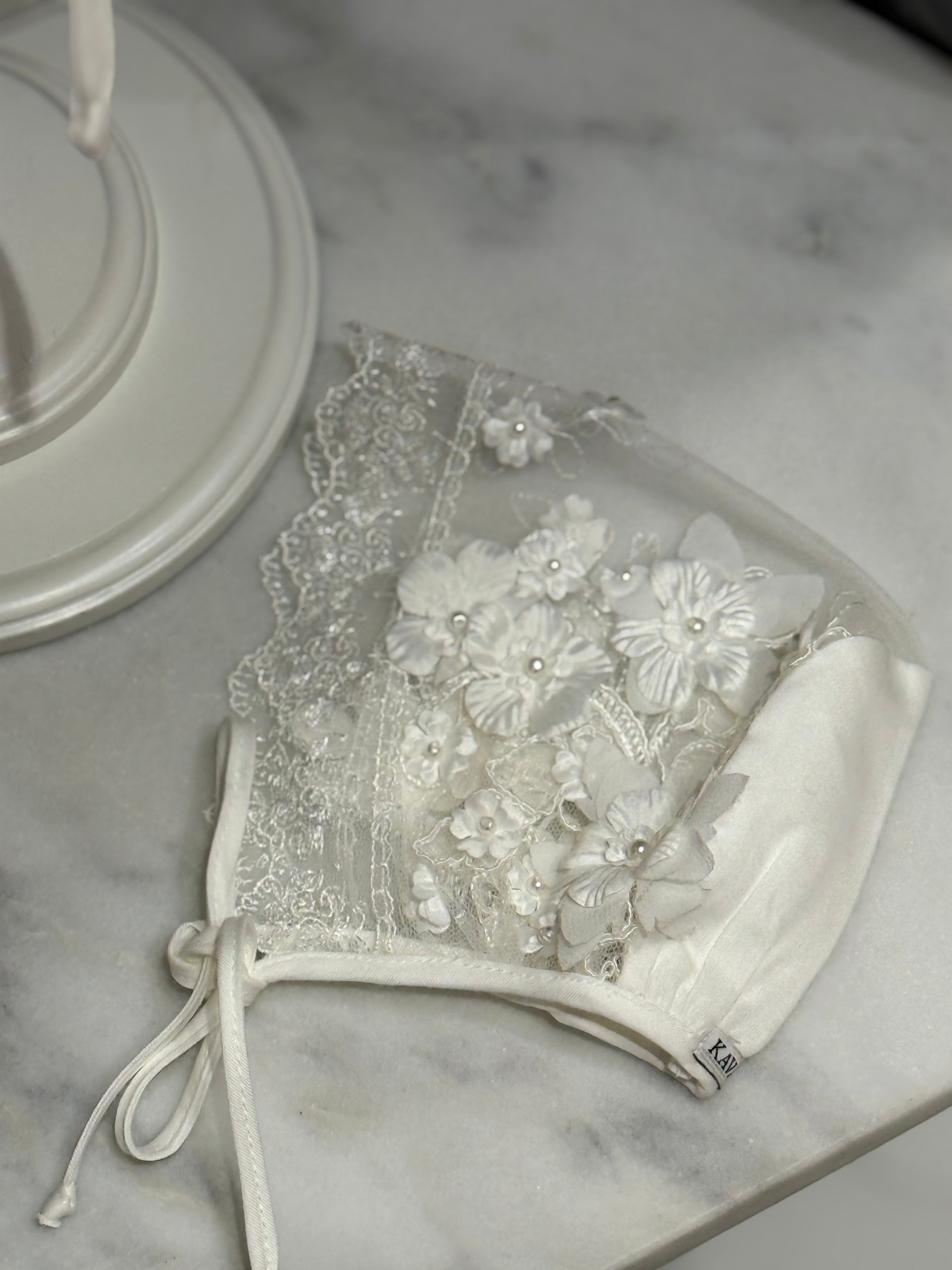 Elegant Newborn Lace Hat with Floral & Pearl Details