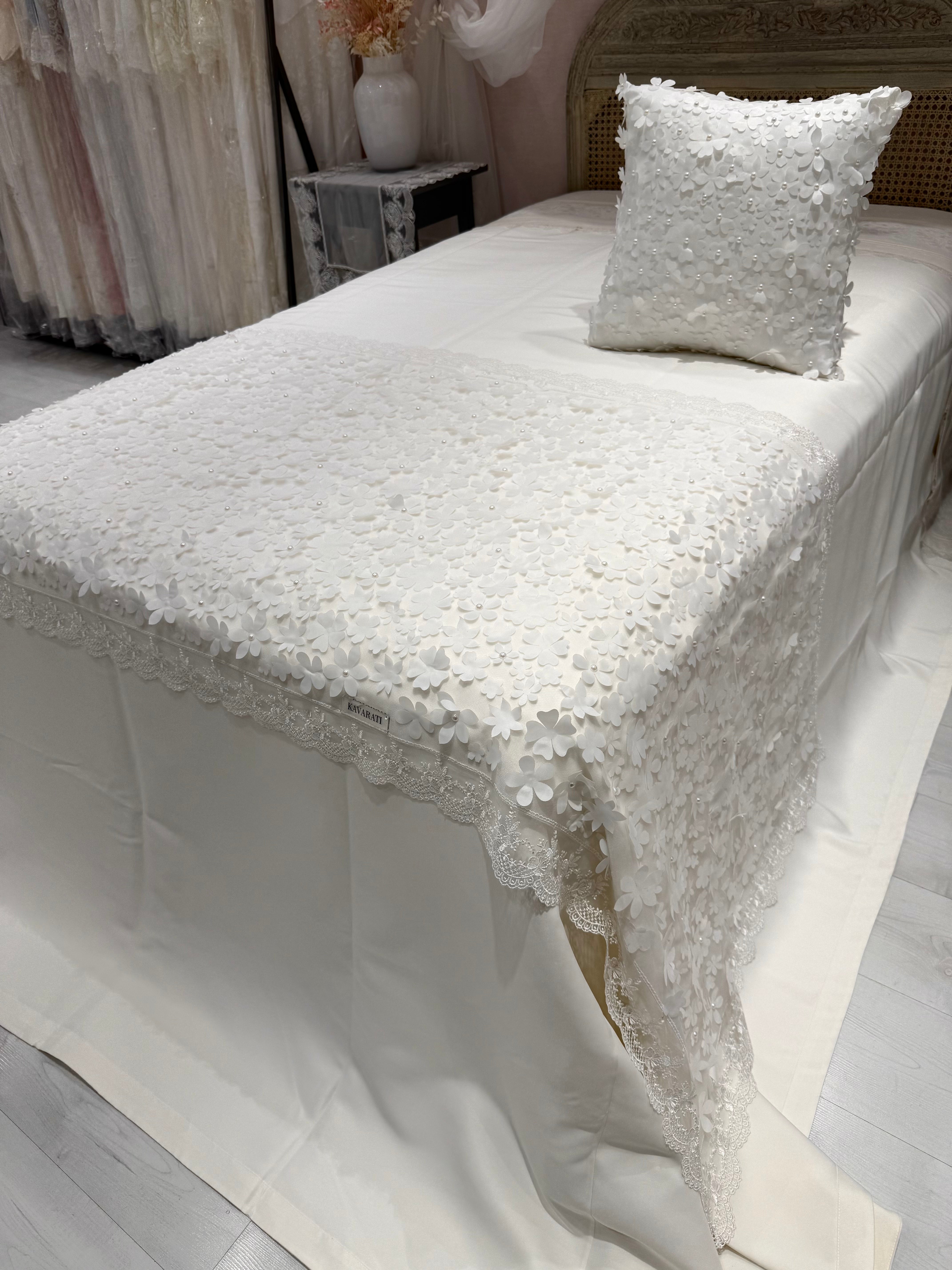 Floral Bed Throw with Pearl Accents