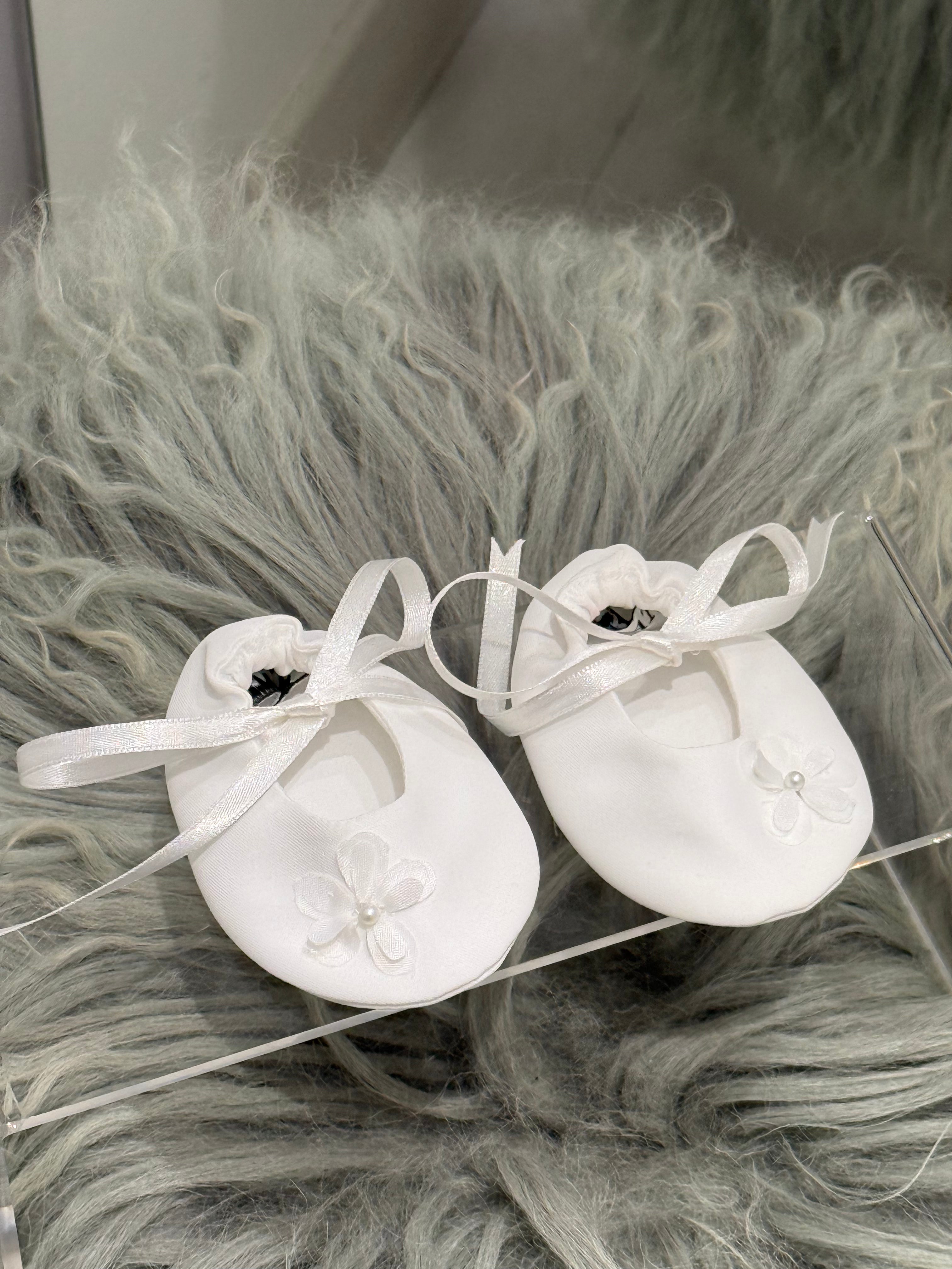 White Floral Newborn Booties