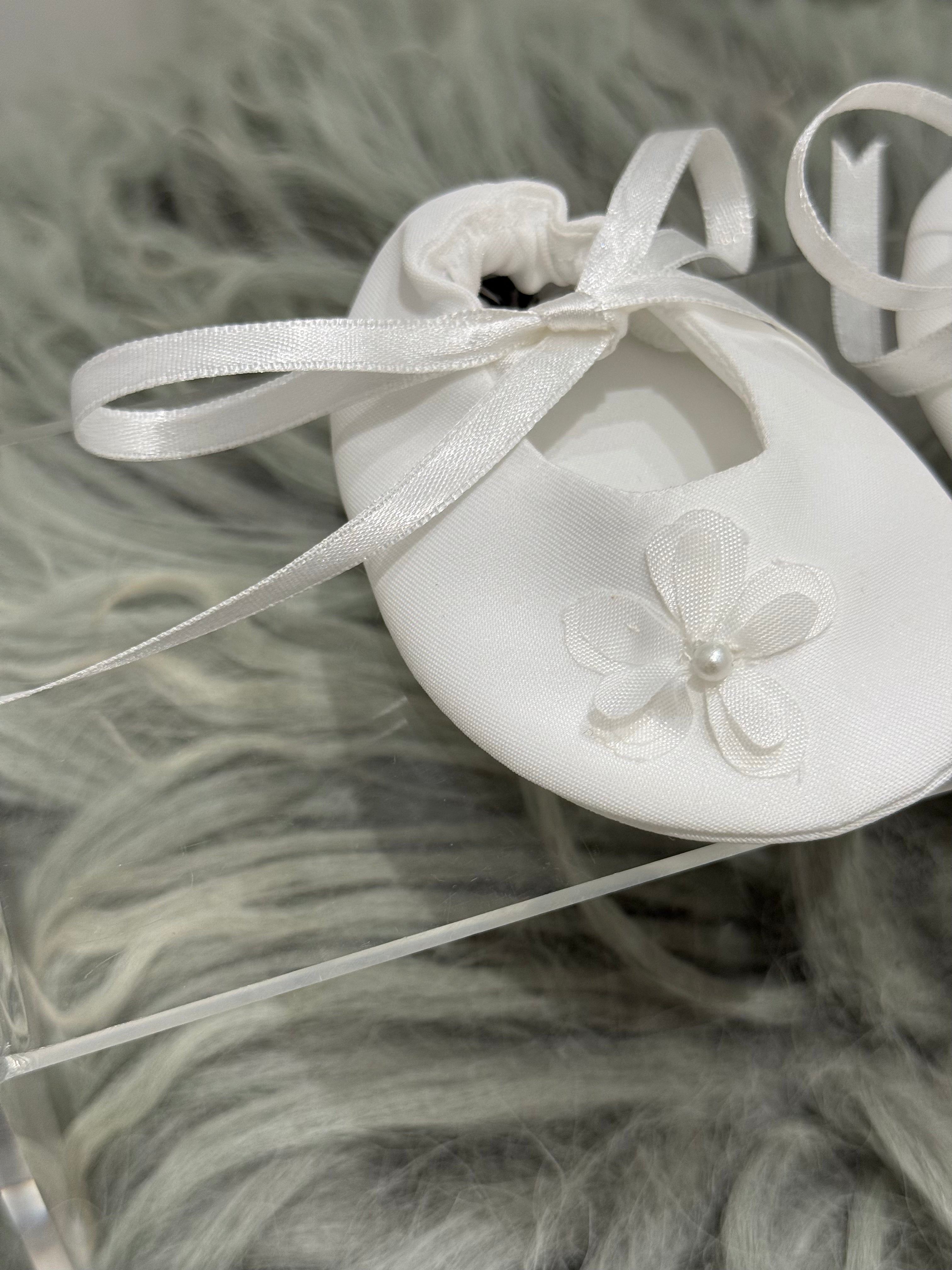 White Floral Newborn Booties