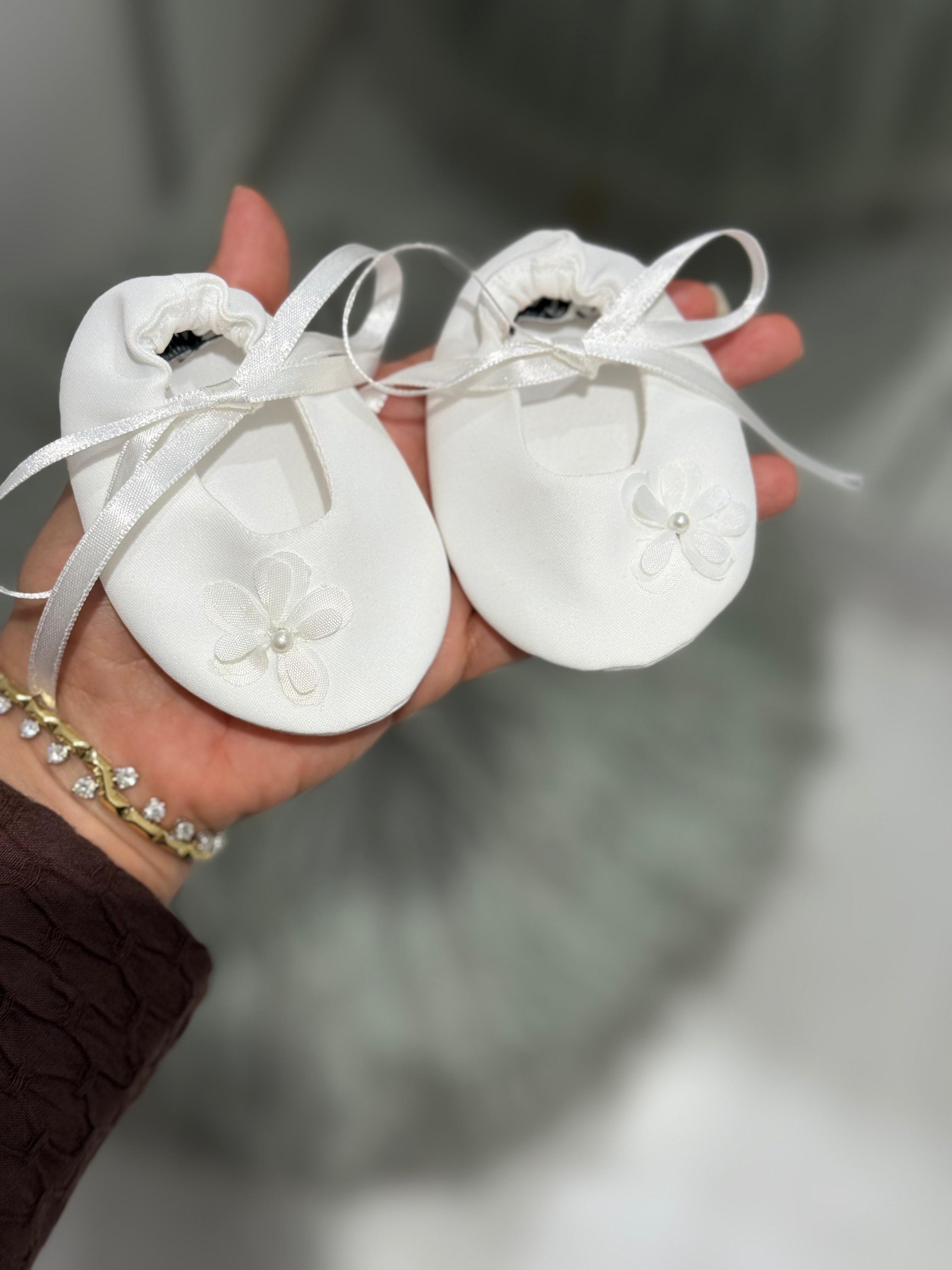 White Floral Newborn Booties