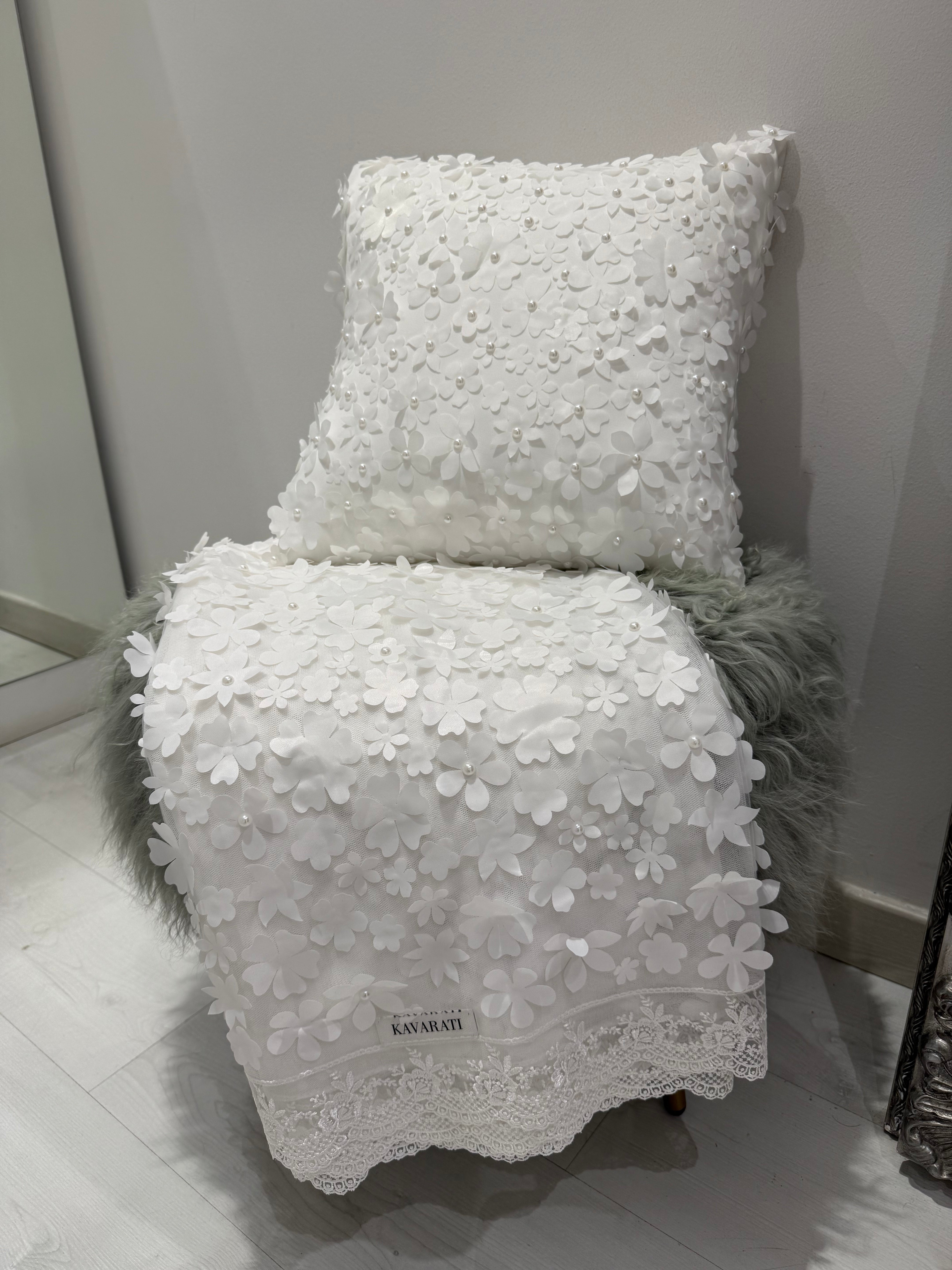 Floral Bed Throw with Pearl Accents
