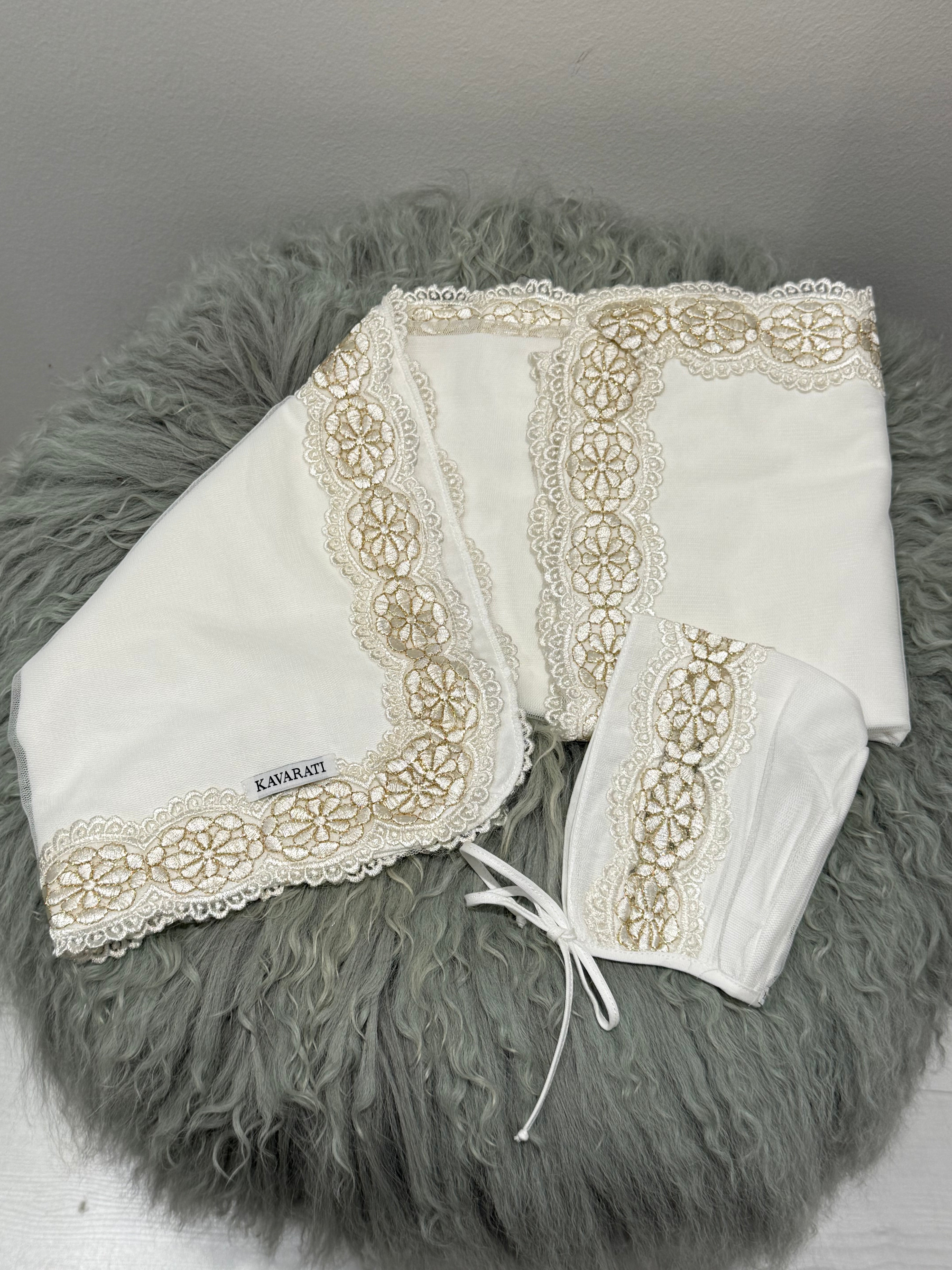 Newborn Cream Cotton Swaddle with Cream and Golden Lace