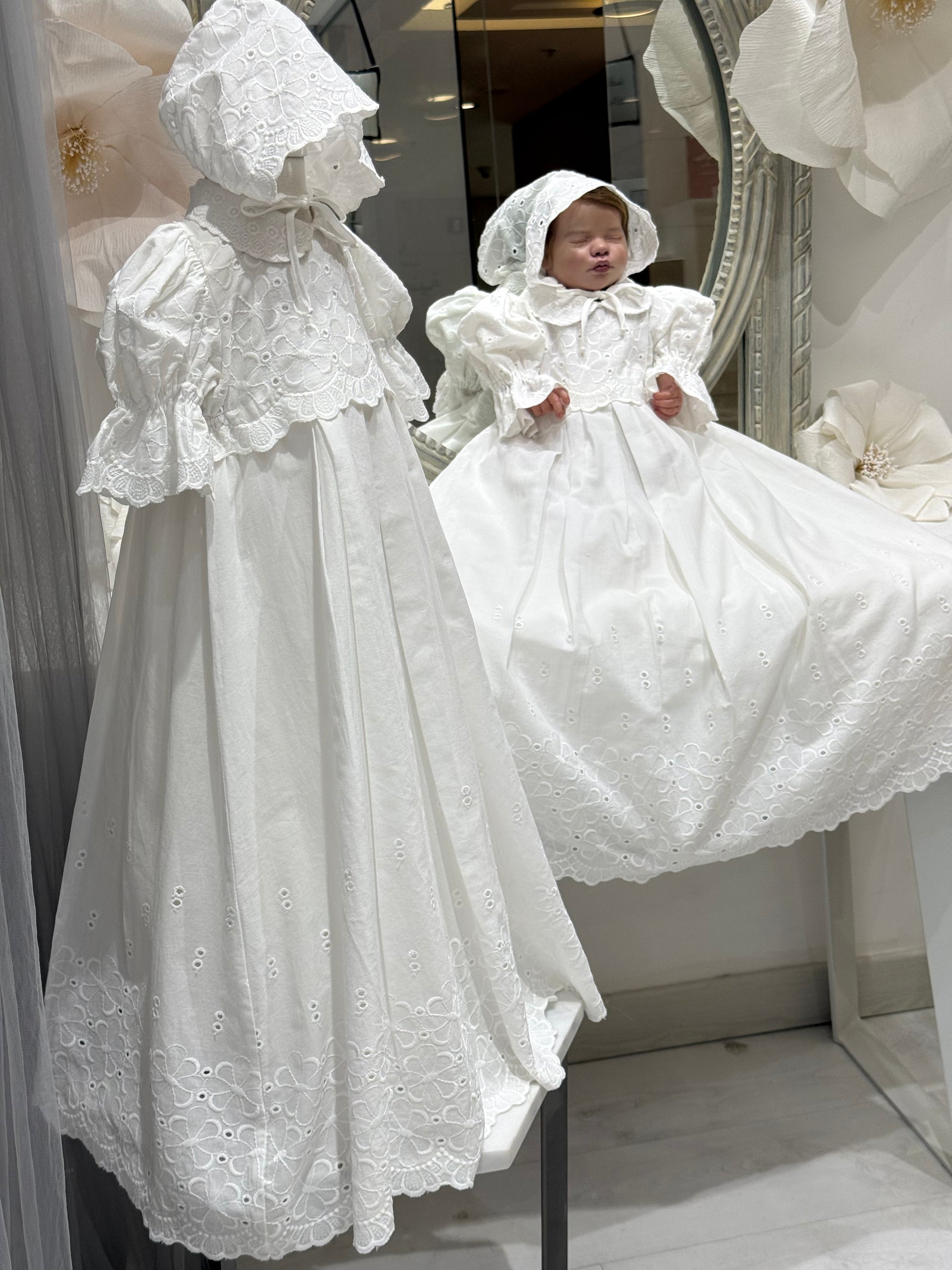 Luxury Lace Baby Dress Set with Bonnet & Shoes | Elegant Newborn Outfit