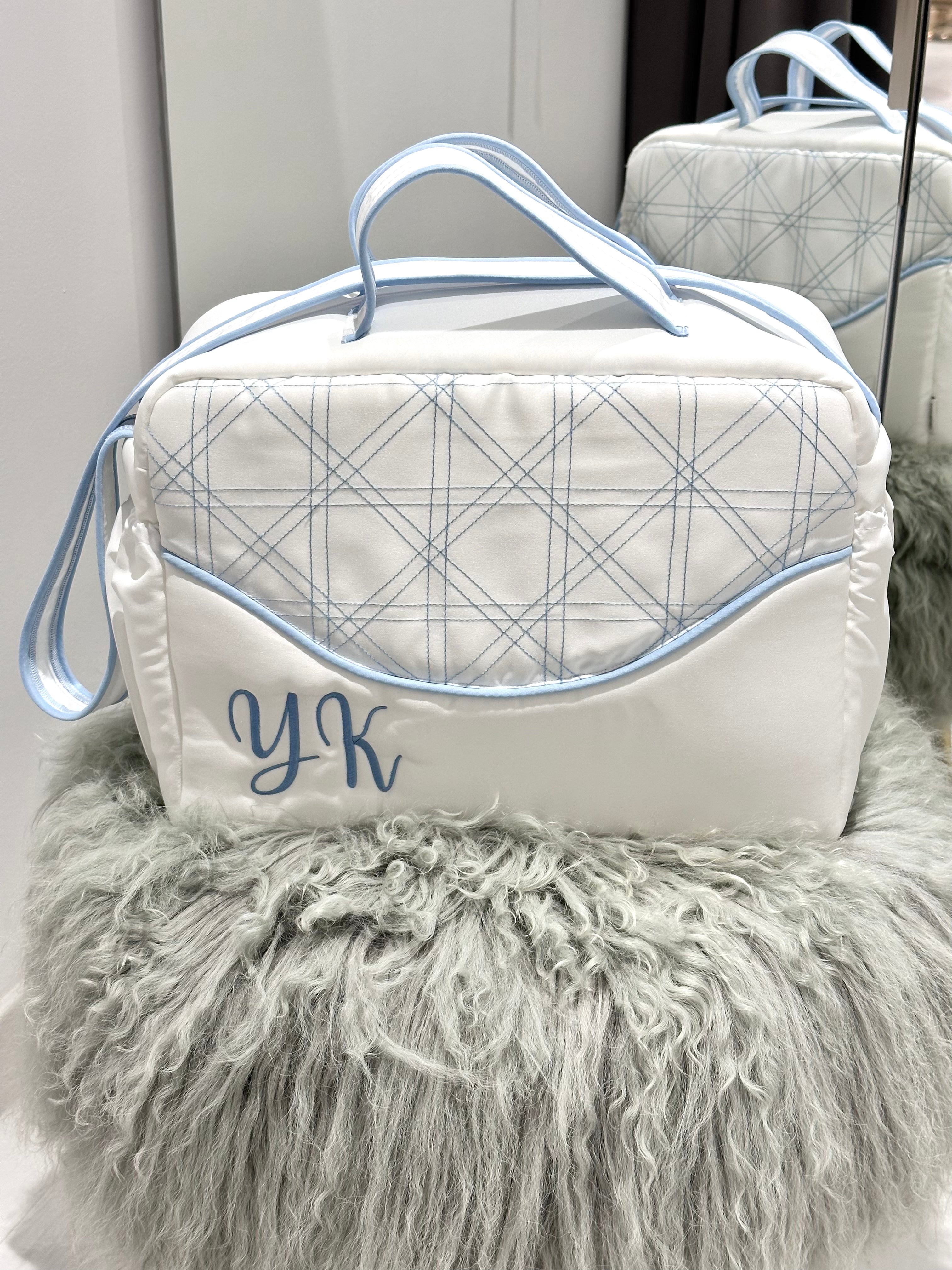 Light Cream Newborn Bag with Blue Embroidery