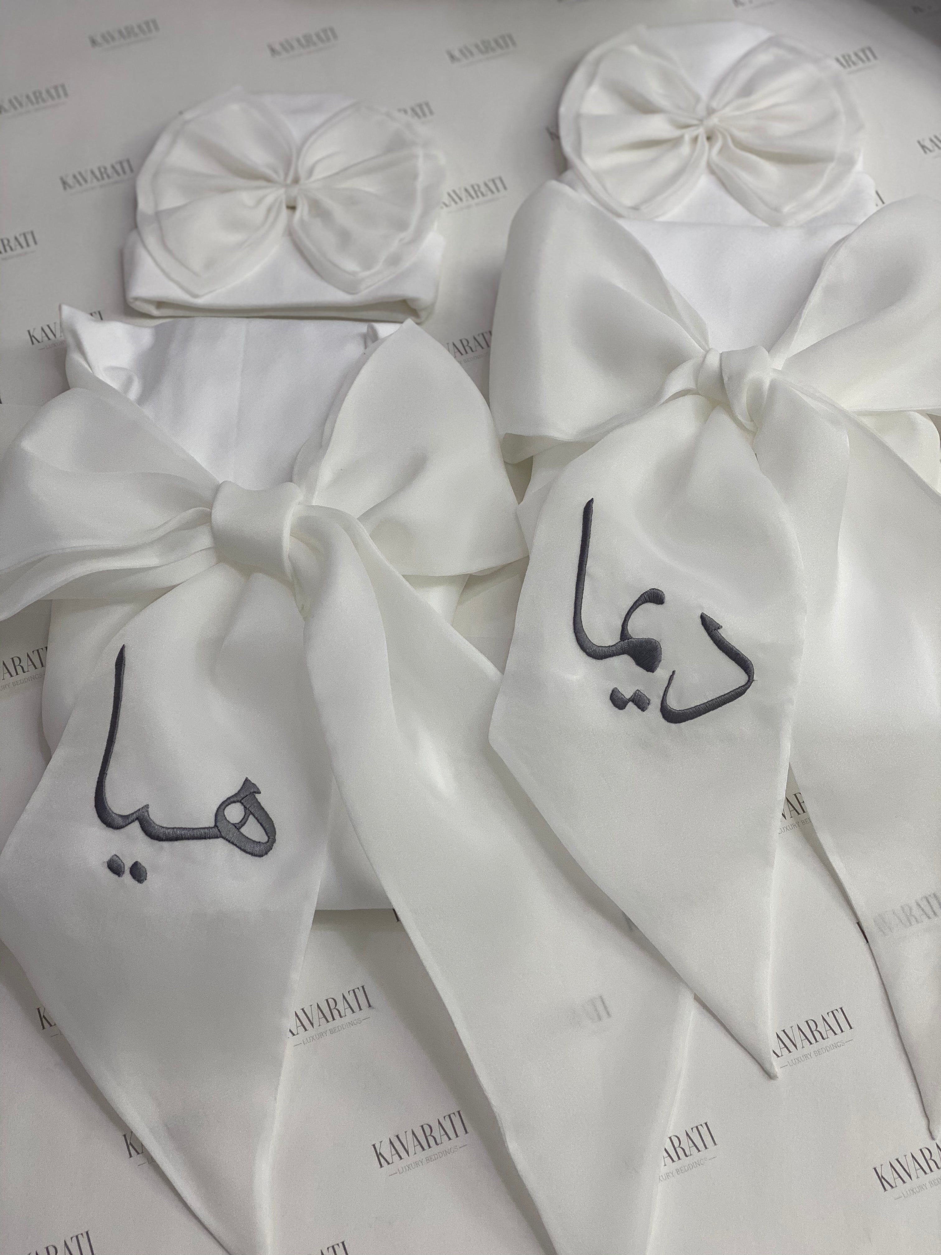 Elegant Cotton Swaddle & Matching Hat  with Bow(Embroidered with Baby’s Name)