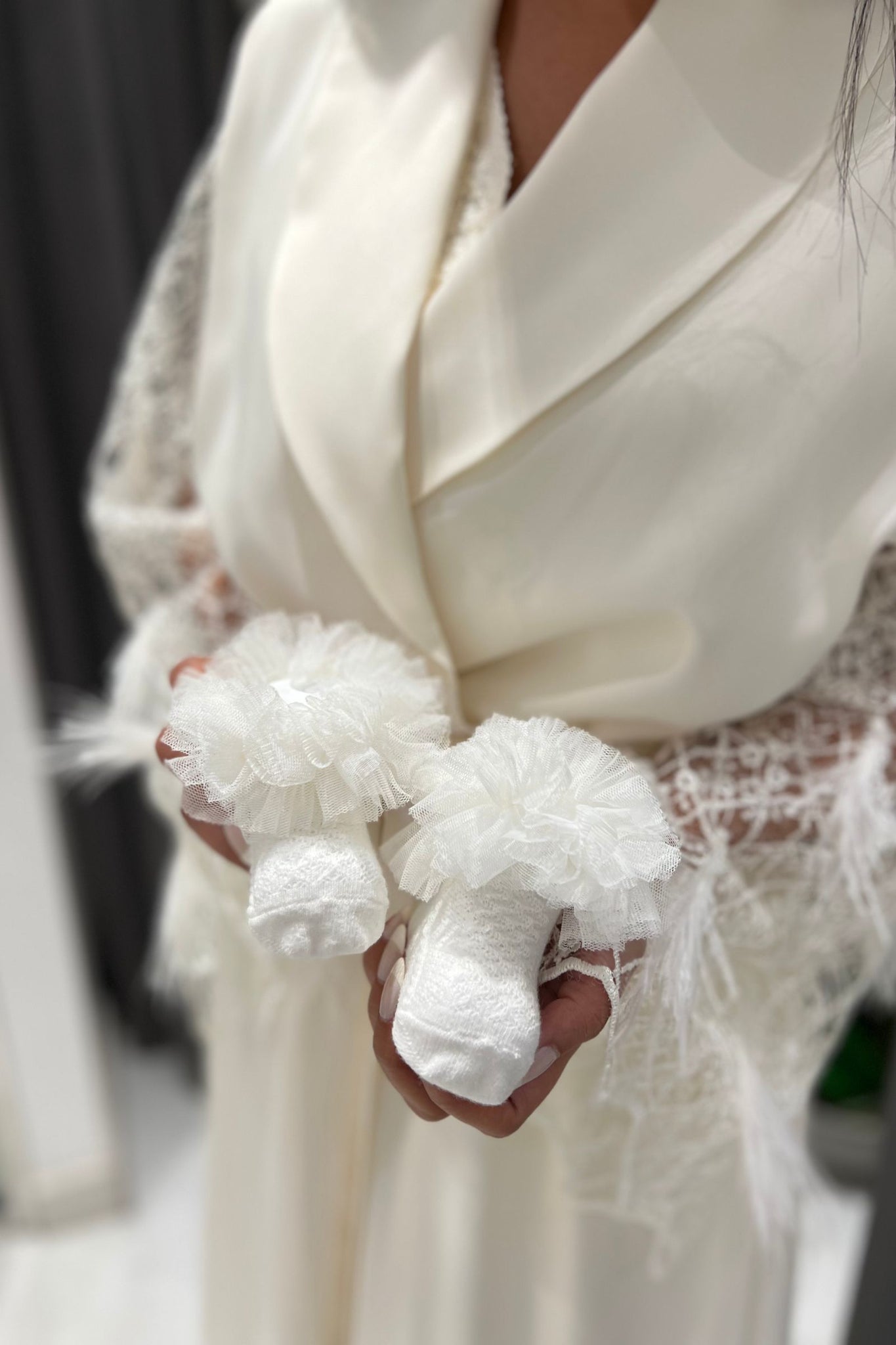 Elegant Cream Baby Socks with Tulle Ruffles