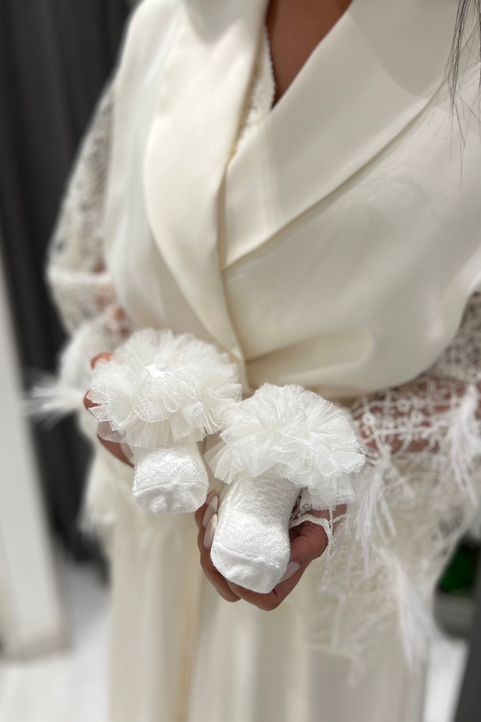 Elegant Cream Baby Socks with Tulle Ruffles