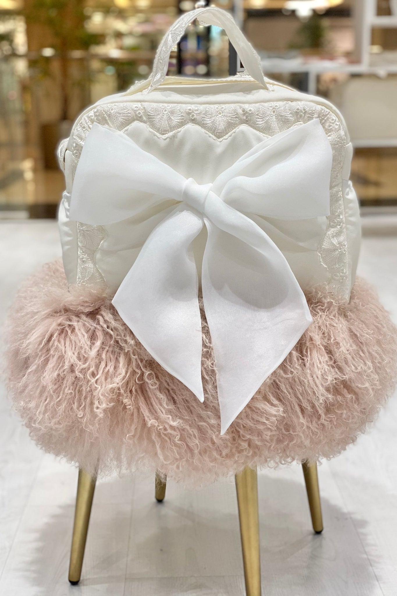 Luxury Baby Essentials Bag with Bow – Ivory White