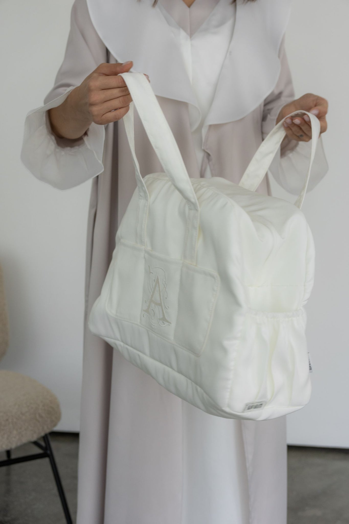 Elegant Embroidered Ivory Baby Changing Bag