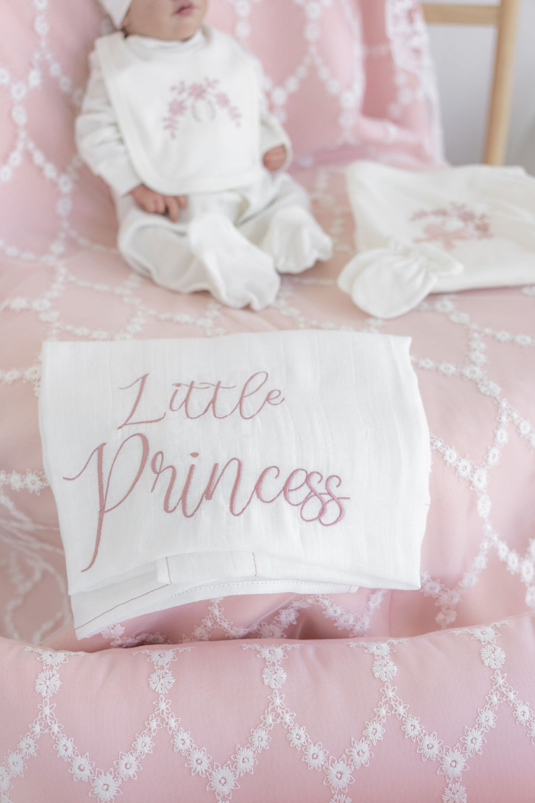 Personalized Baby Muslin Swaddle – Embroidered Name Design