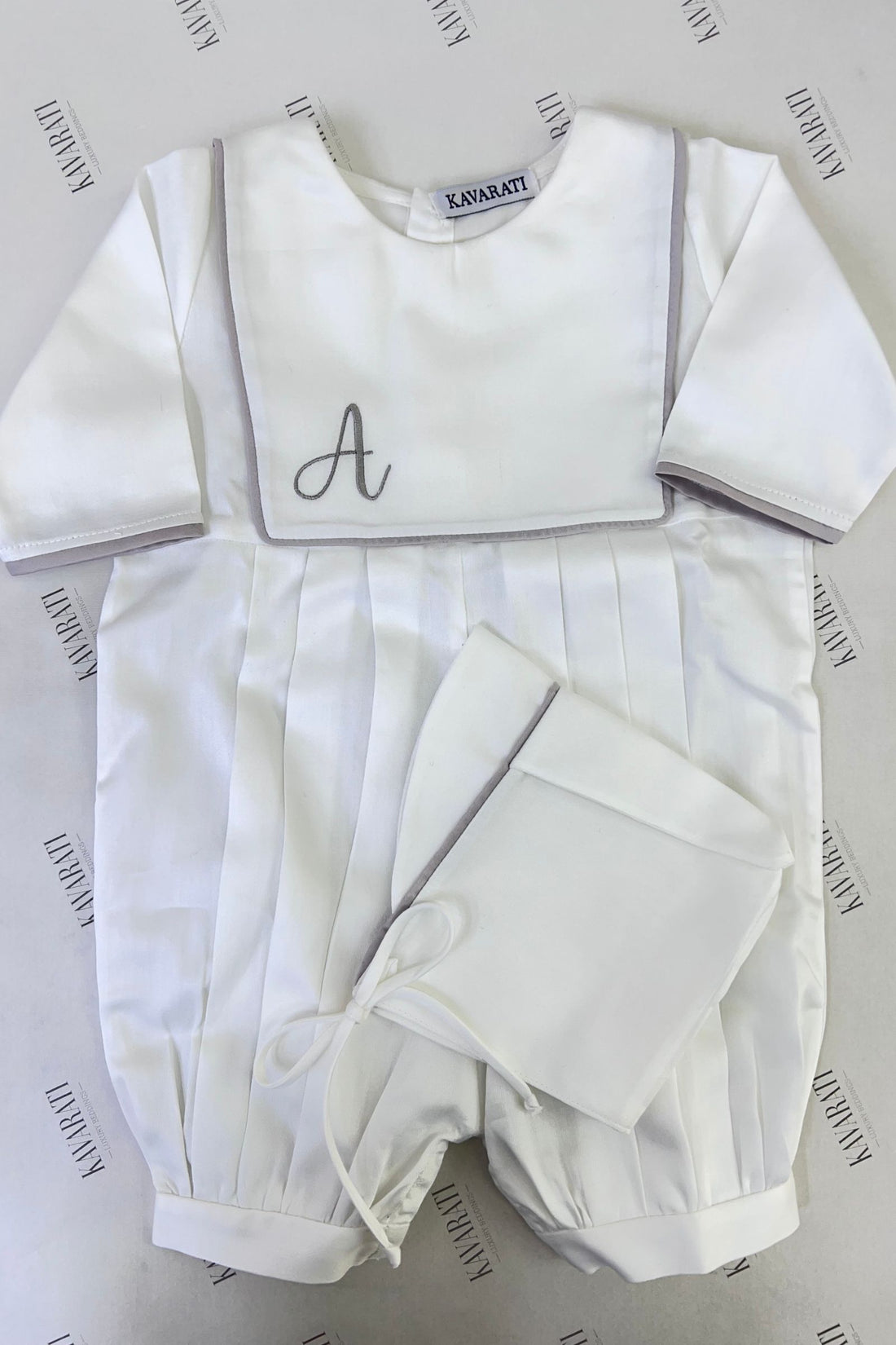 Personalized Baby Cotton Romper with Initial Embroidery and Matching Hat