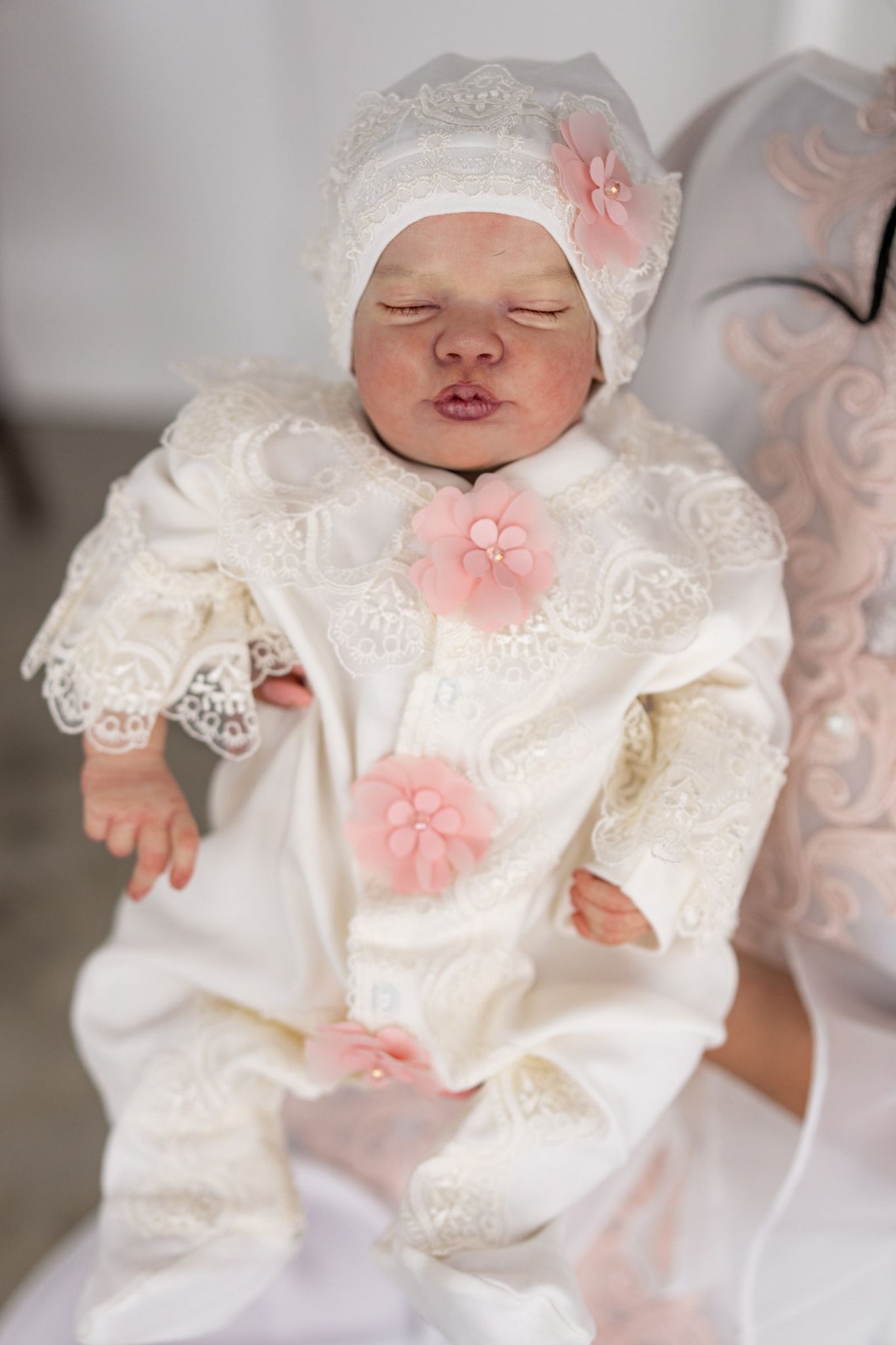 Elegant Baby Girl Overall Set With Pink Roses