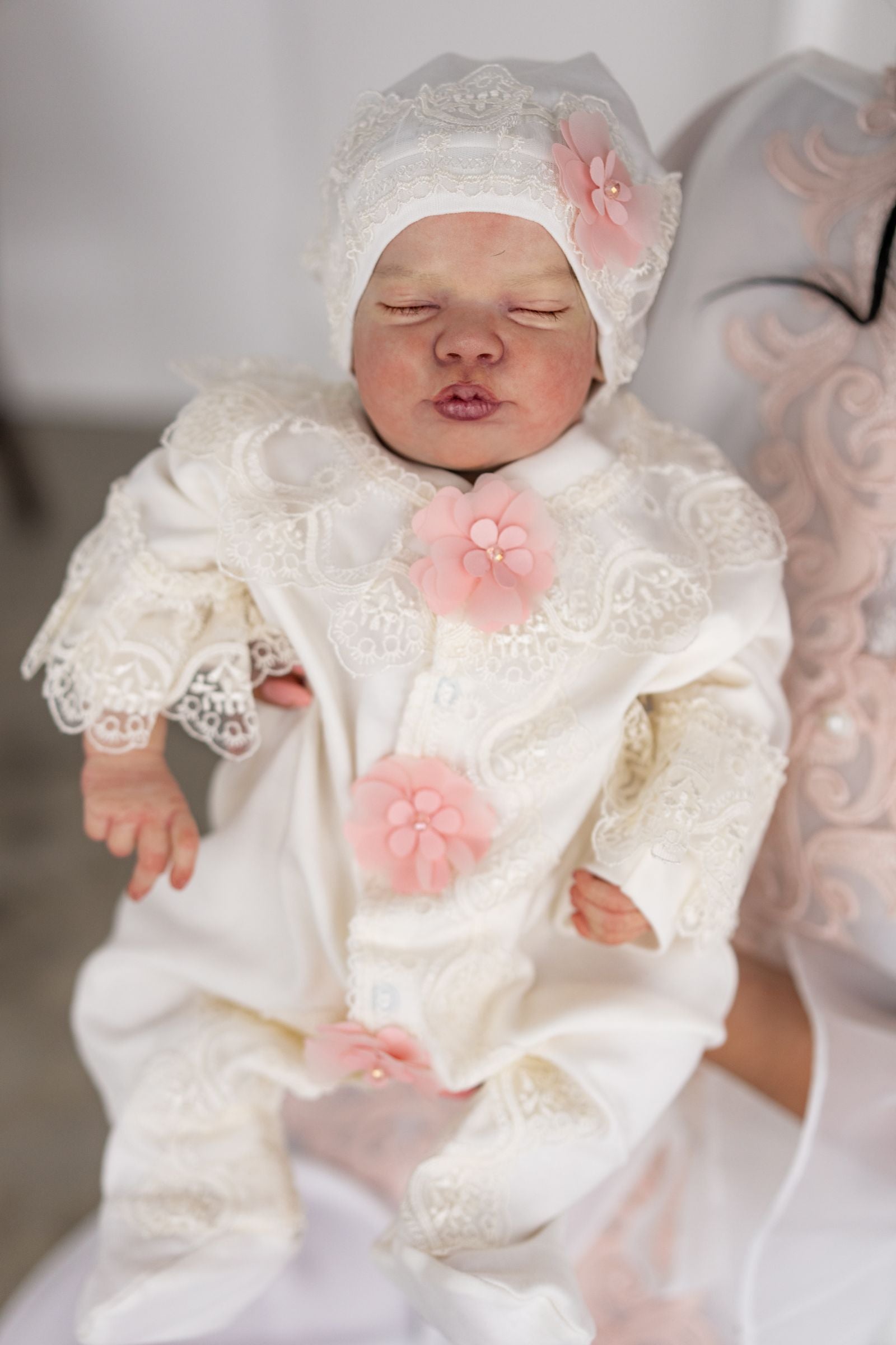 Elegant Baby Girl Overall Set With Pink Roses