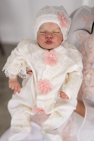 Elegant Baby Girl Overall Set With Pink Roses