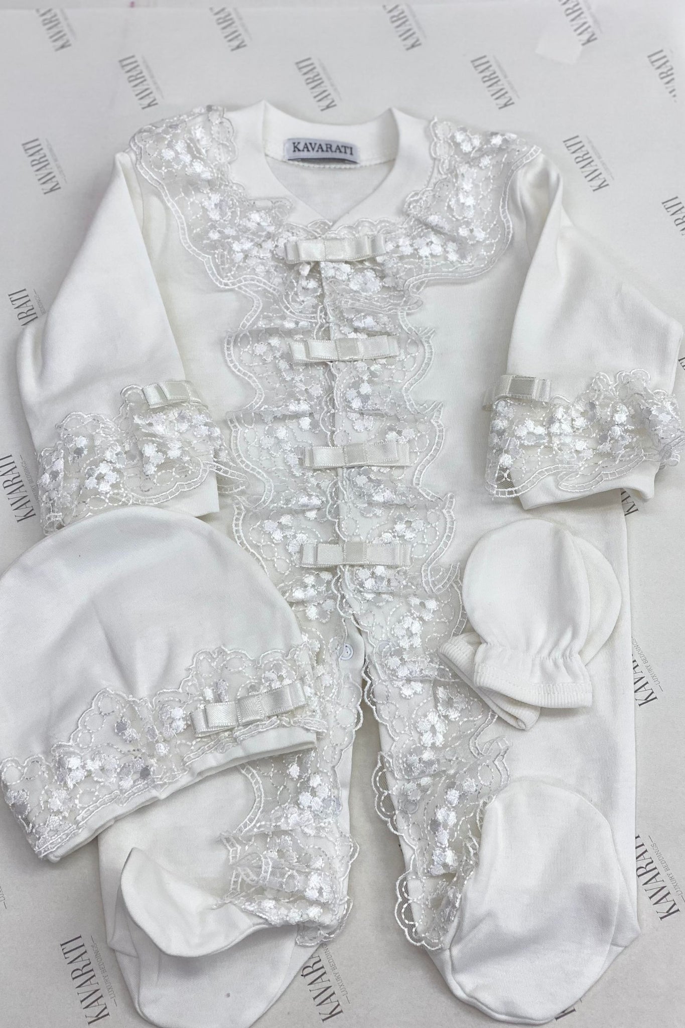 Timeless Baby Overall Set with Hand Embroidered Lace
